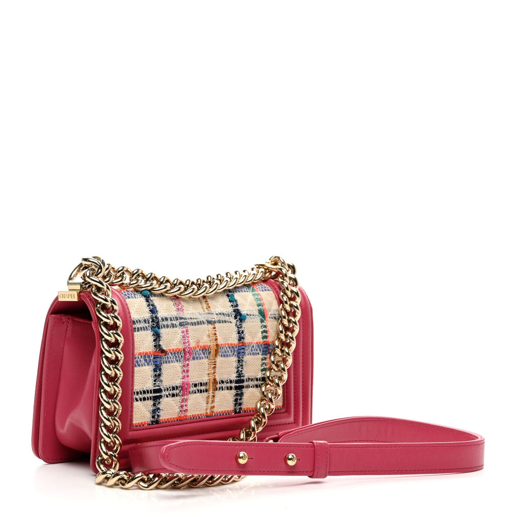 Lambskin Tweed Quilted Small Boy Flap Dark Pink