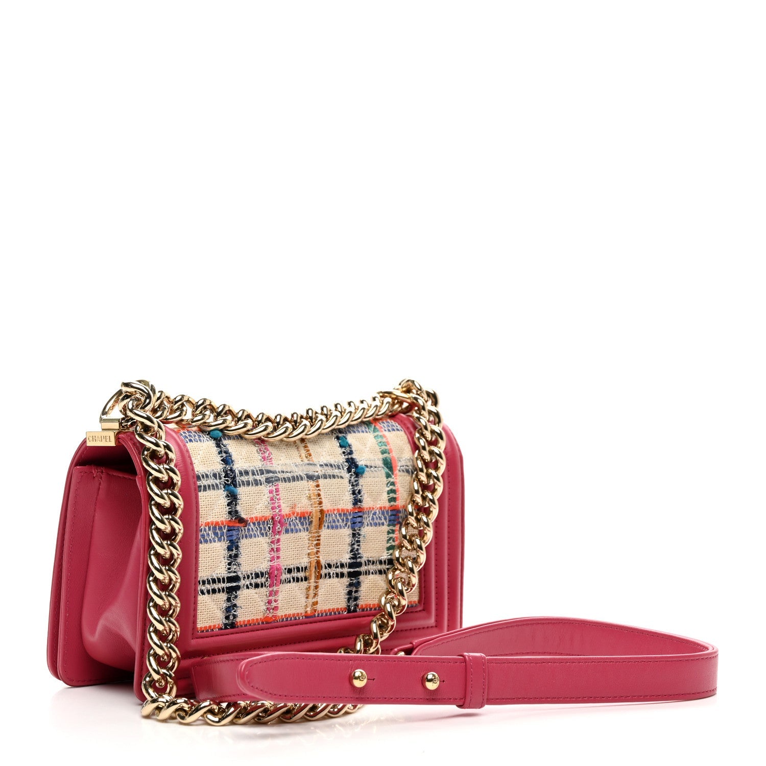 Lambskin Tweed Quilted Small Boy Flap Dark Pink