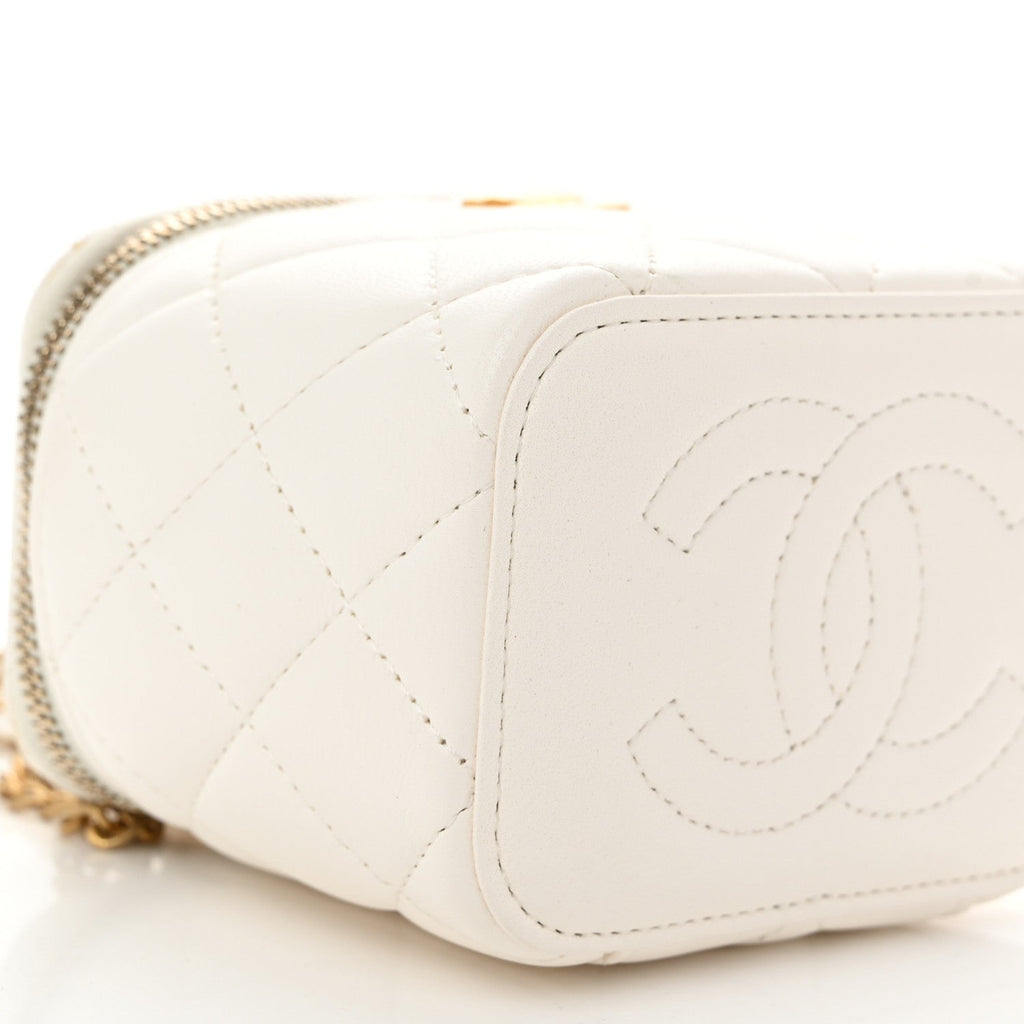 Lambskin Quilted Mini Vanity Case With Chain White