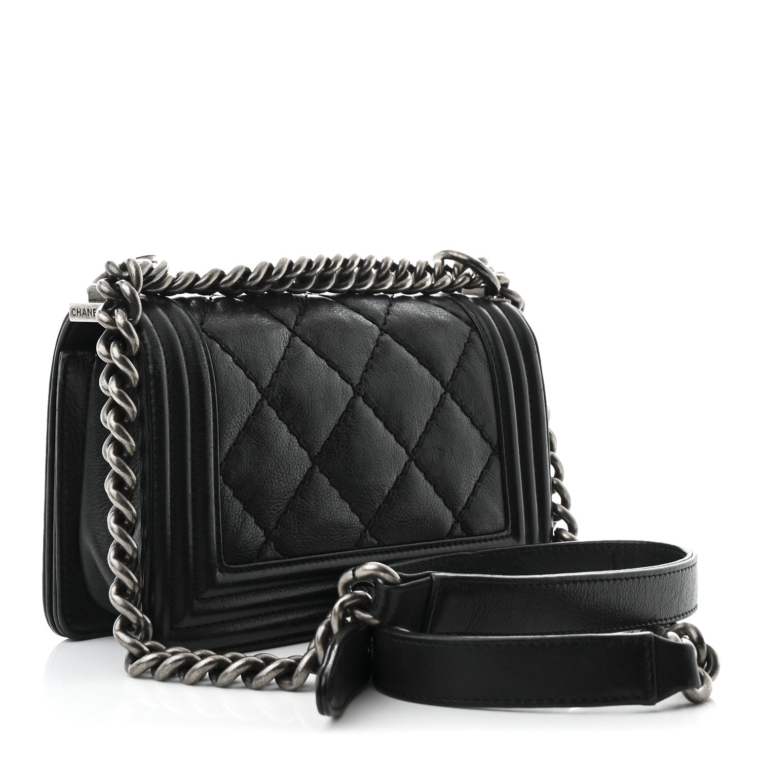 Calfskin Double Stitch Small Boy Flap Black