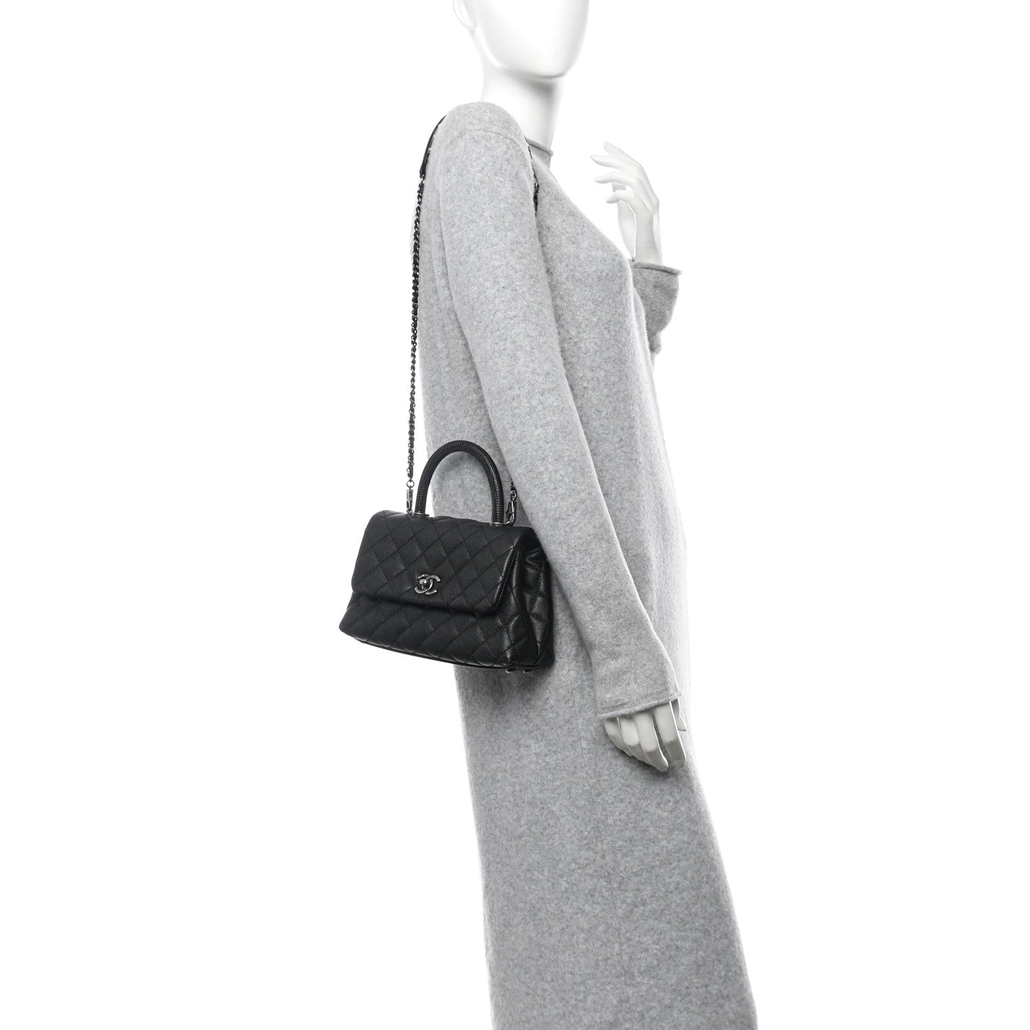 Caviar Lizard Embossed Quilted Mini Coco Handle Flap Black