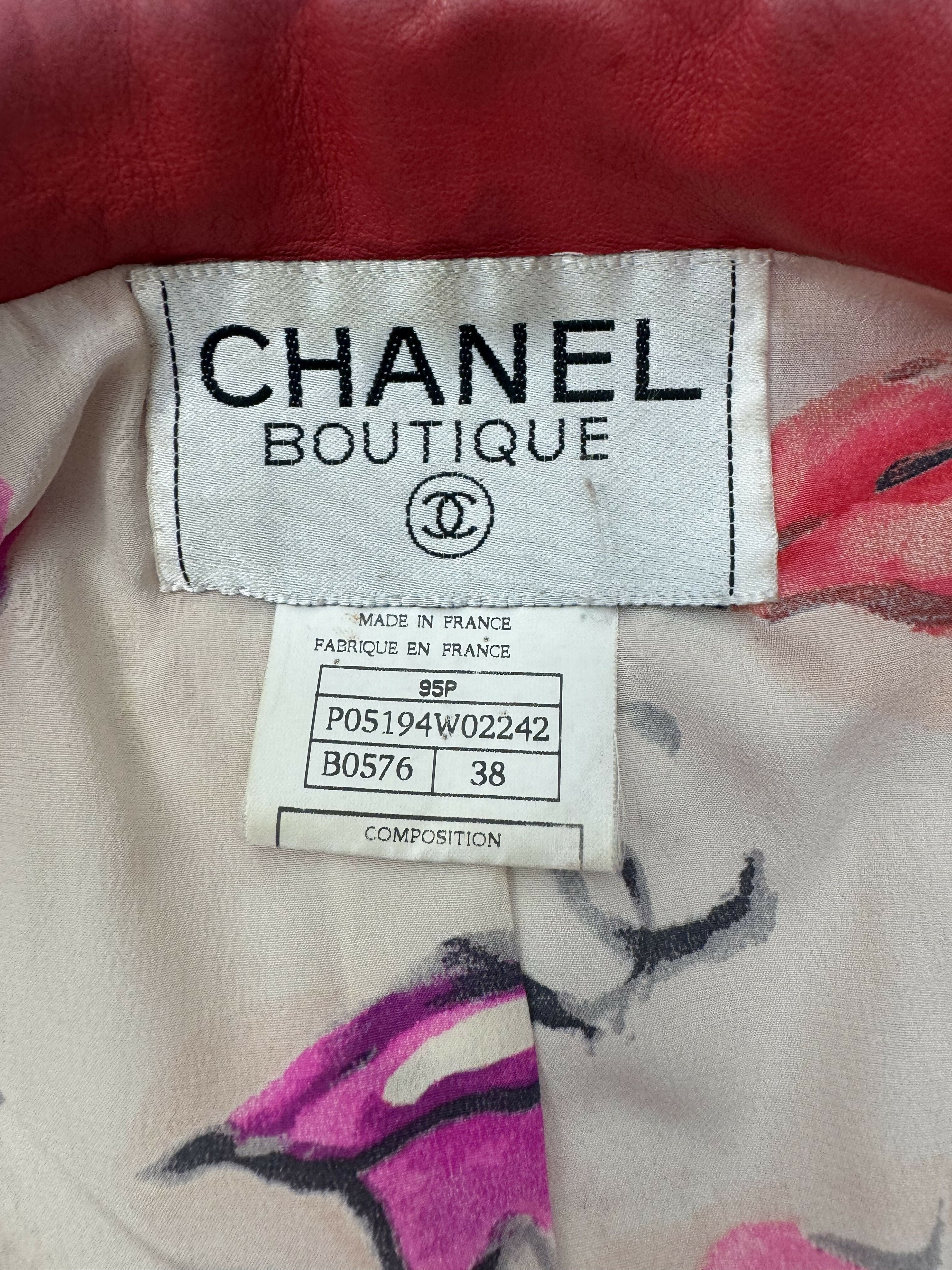 Chanel Vintage 1995 Barbie Red Leather Cropped Jacket