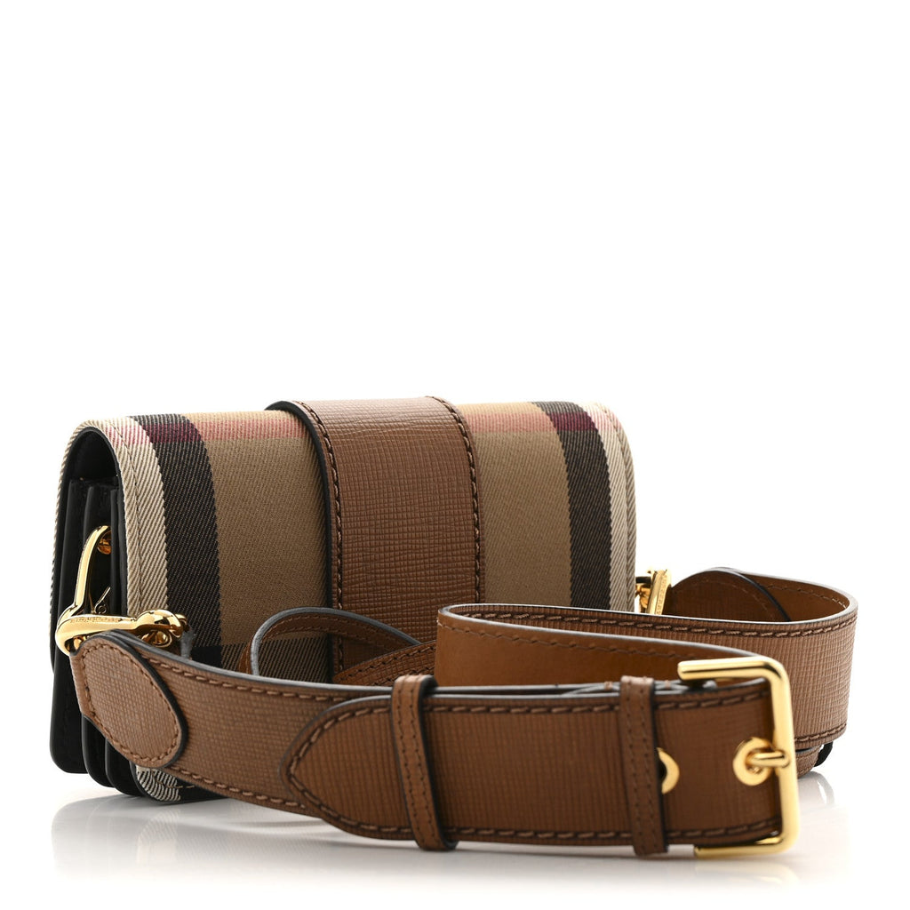House Check Bridle Calfskin Small Madison Buckle Bag Tan