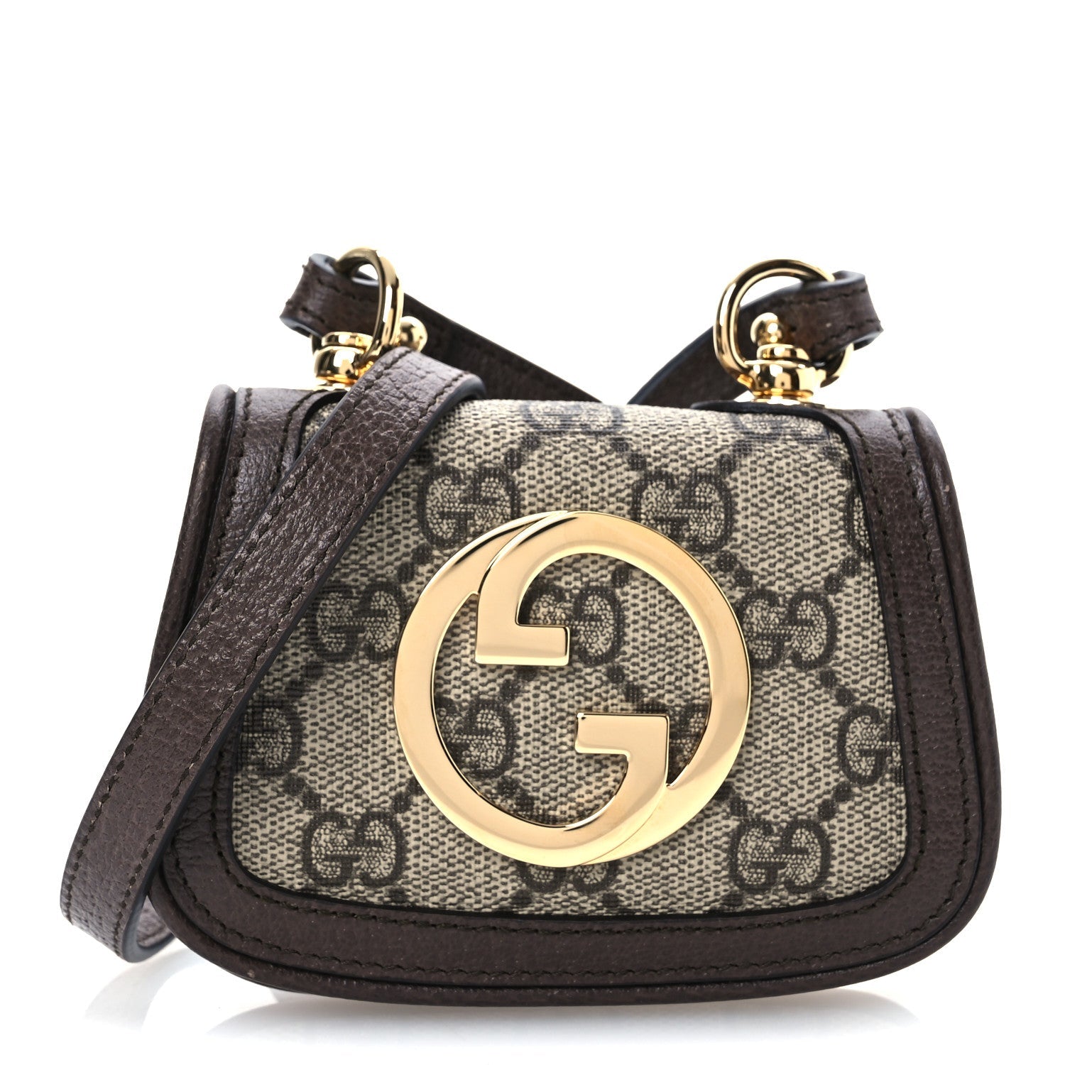 GG Supreme Monogram Textured Dollar Calfskin Blondie  Case Wallet with Strap Beige Ebony New Acero
