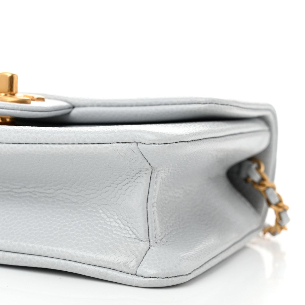 Shiny Caviar Mini Flap Bag Light Blue