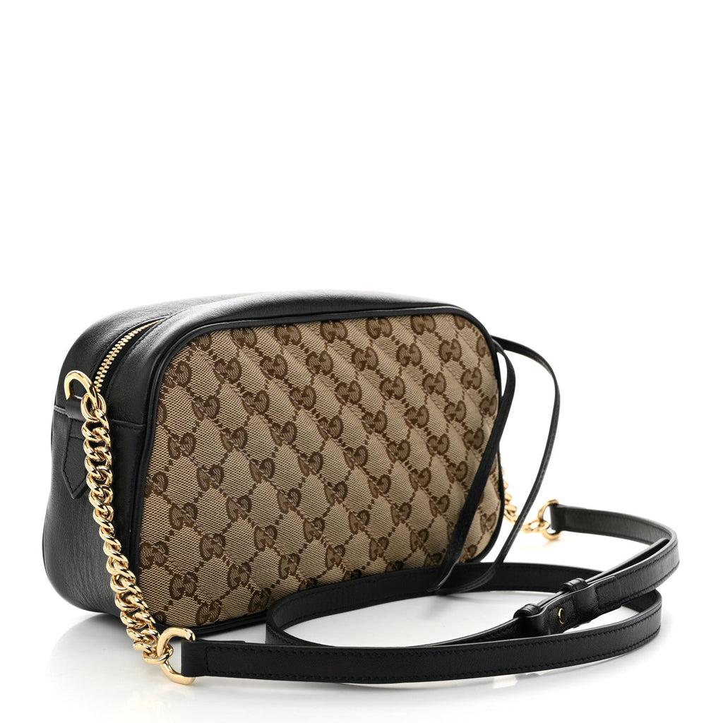 Monogram Matelasse Diagonal Small GG Marmont Chain Shoulder Bag Beige Black