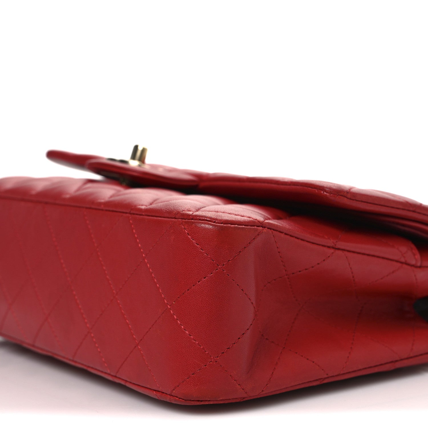 Lambskin Quilted Medium Double Flap Red