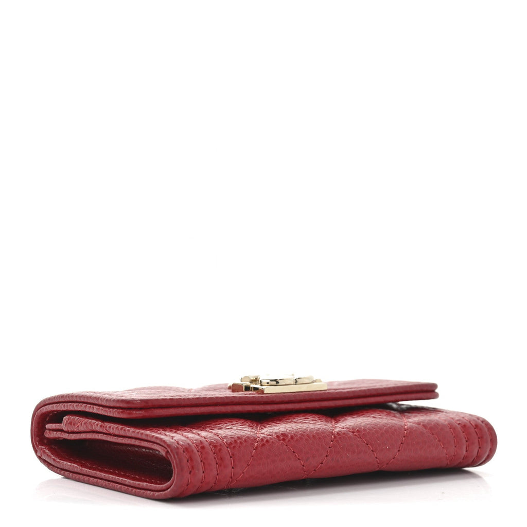 Caviar Quilted Boy Flap  Holder Wallet Red