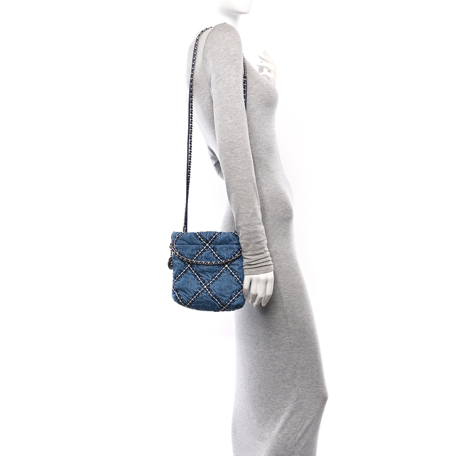 Denim Stitched Quilted Mini Chanel 22 Blue