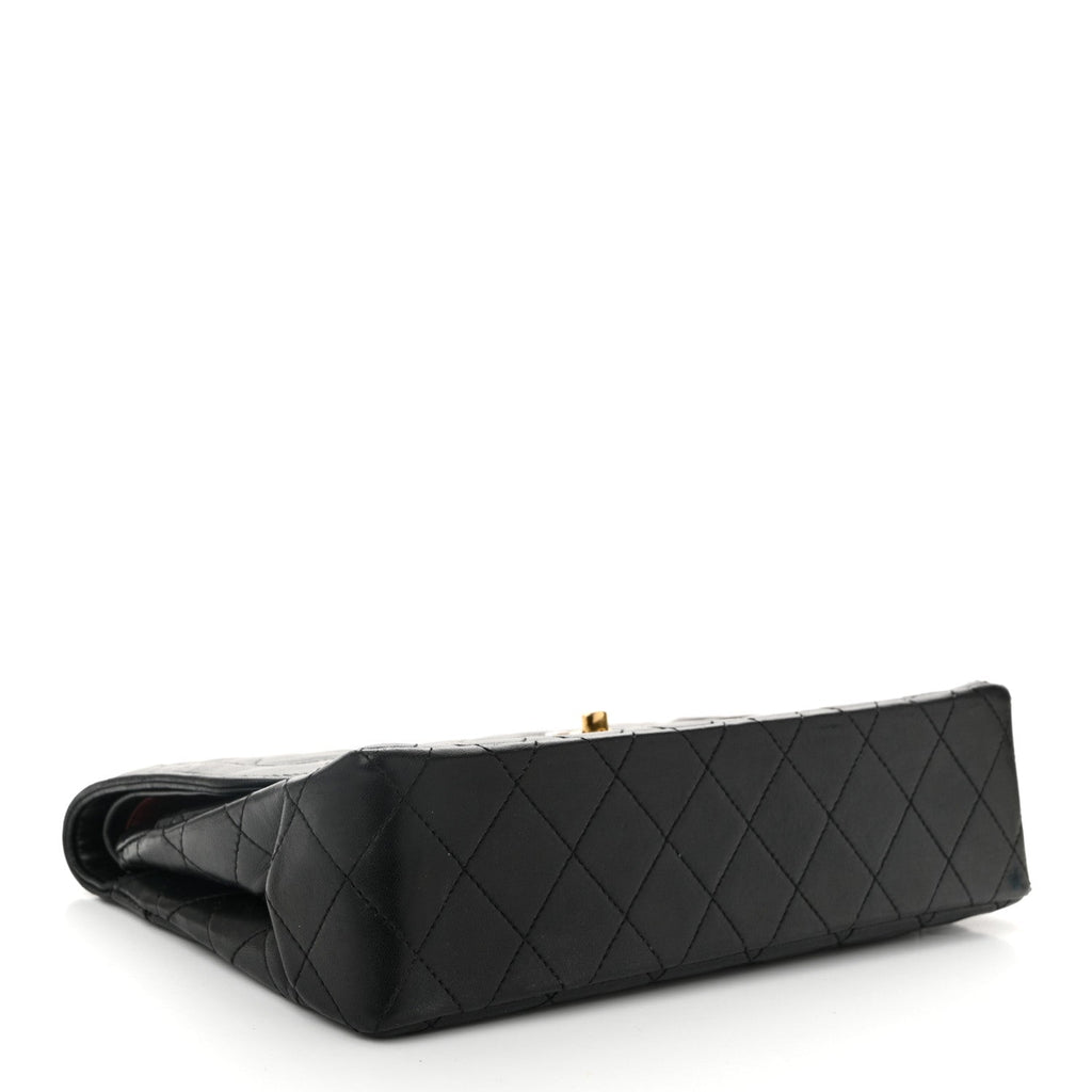 Lambskin Quilted Medium Double Flap Bag Black