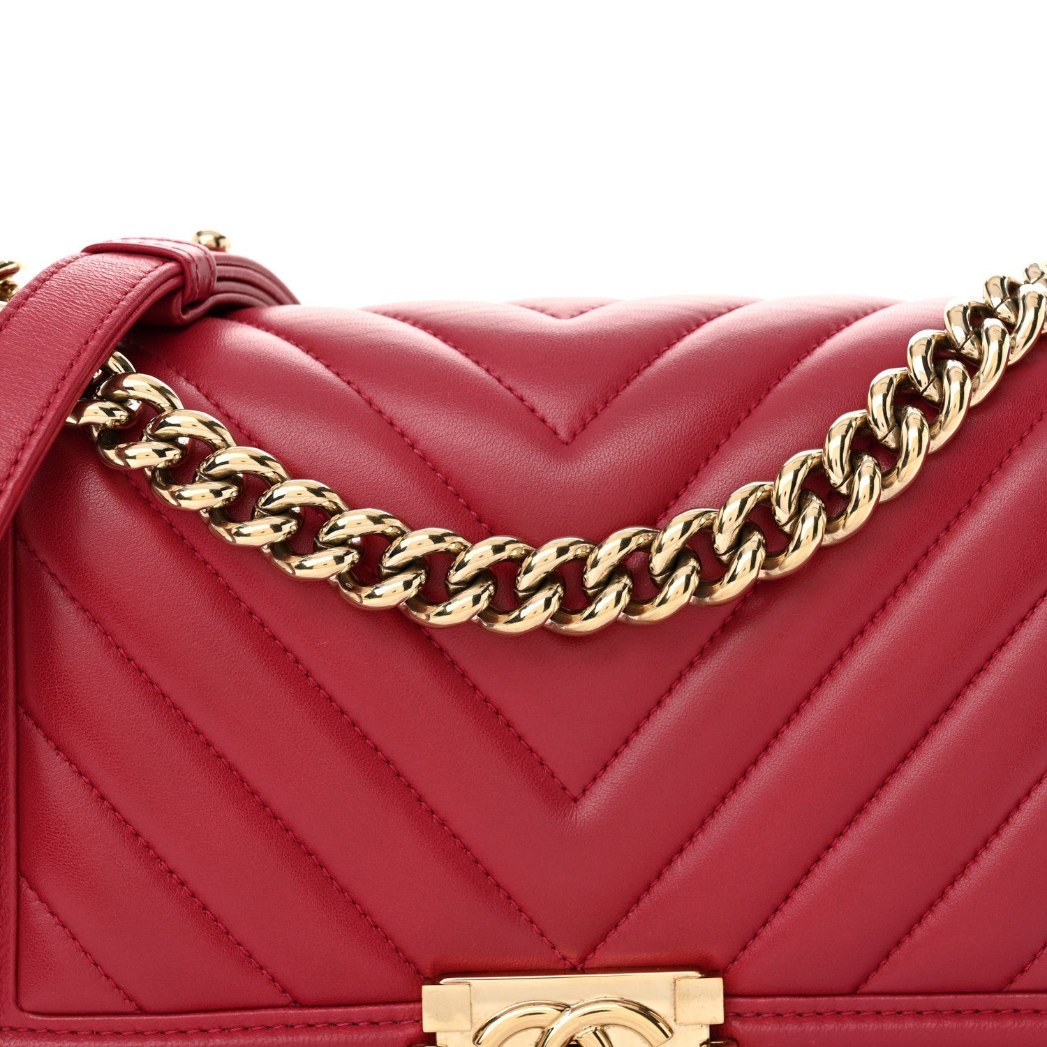 Lambskin Chevron Quilted Medium Boy Flap Dark Pink