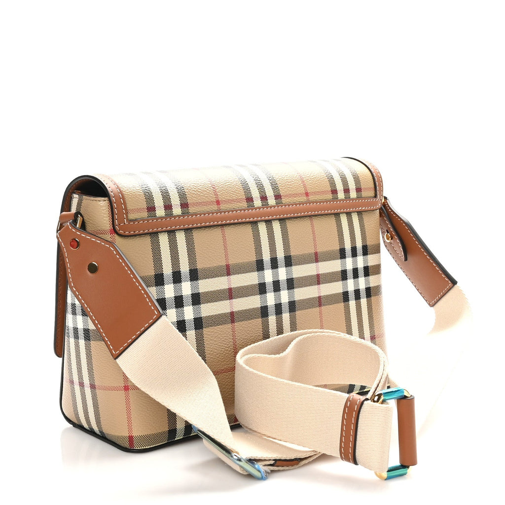 Coated Canvas Calfskin Vintage Check Medium Note Crossbody Bag Briar Brown