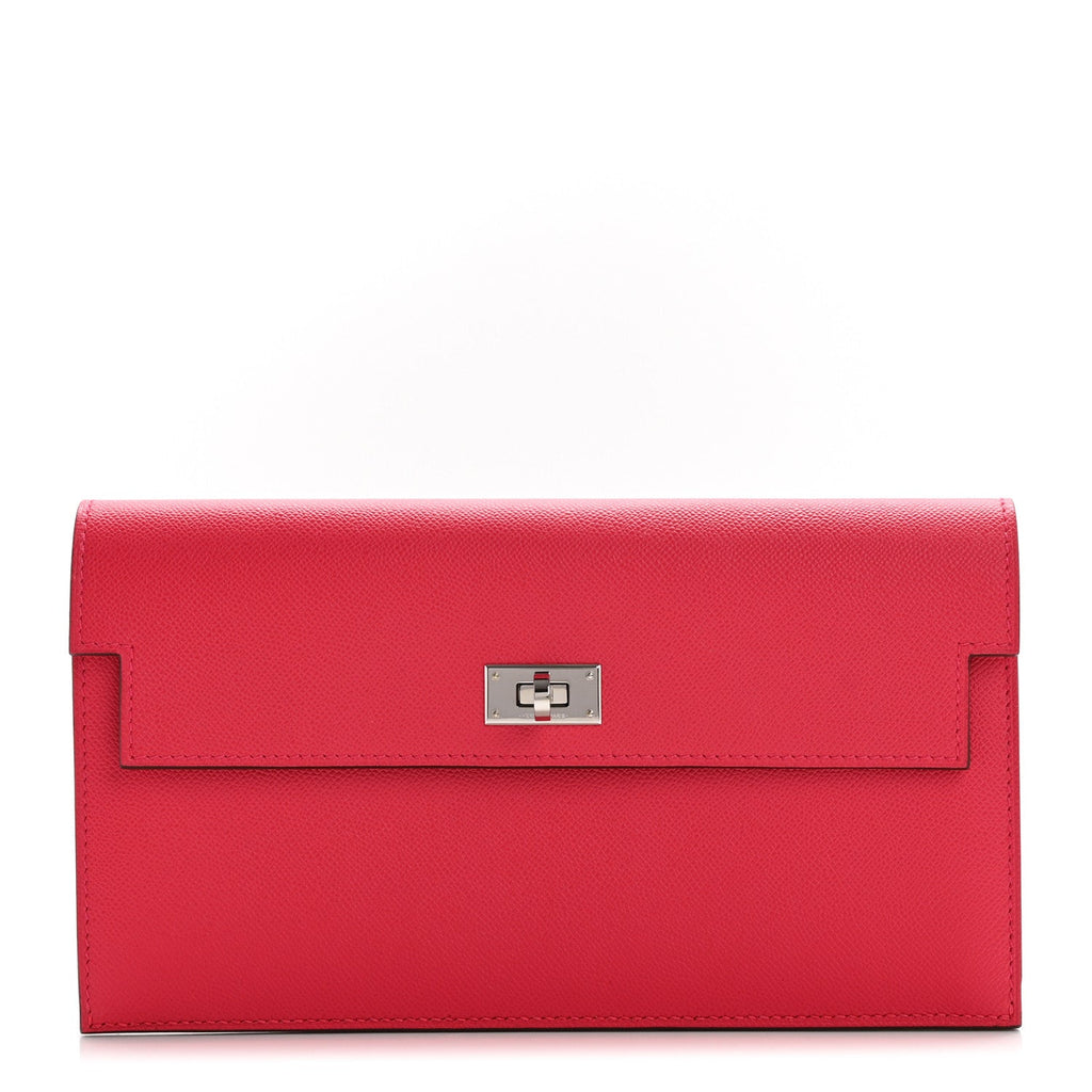 Madame Calfskin Kelly Pocket Long Wallet Rose Extreme