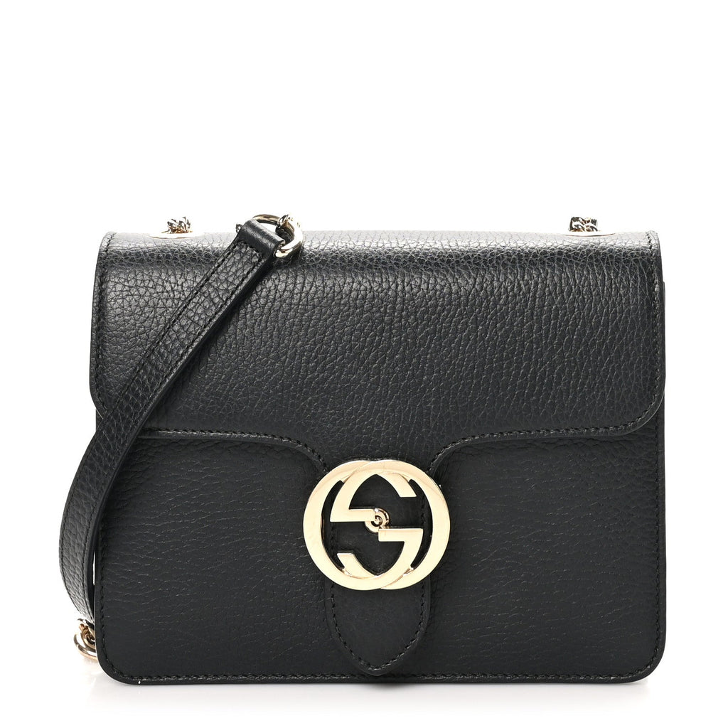 Dollar Calfskin Small Interlocking G Shoulder Bag Black
