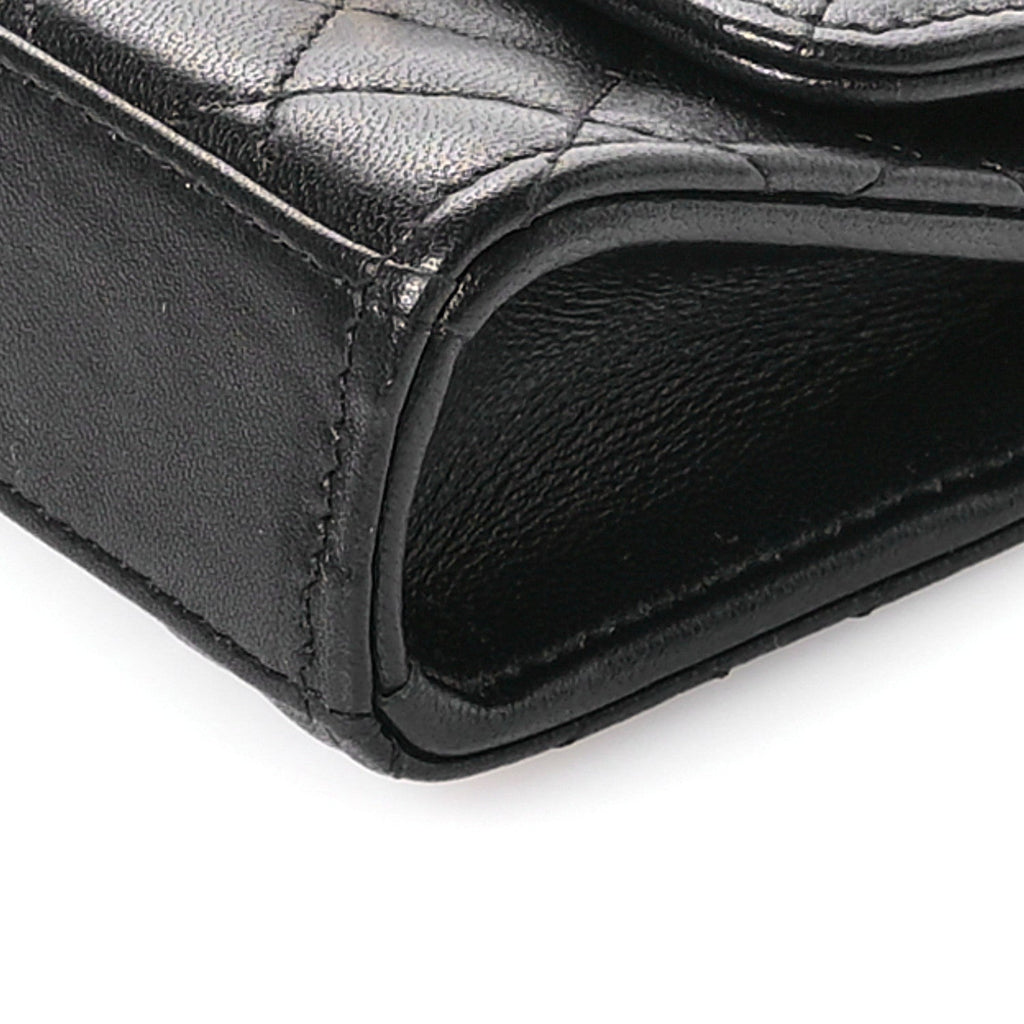 Lambskin Enamel Quilted Mini Top Handle Flap Black