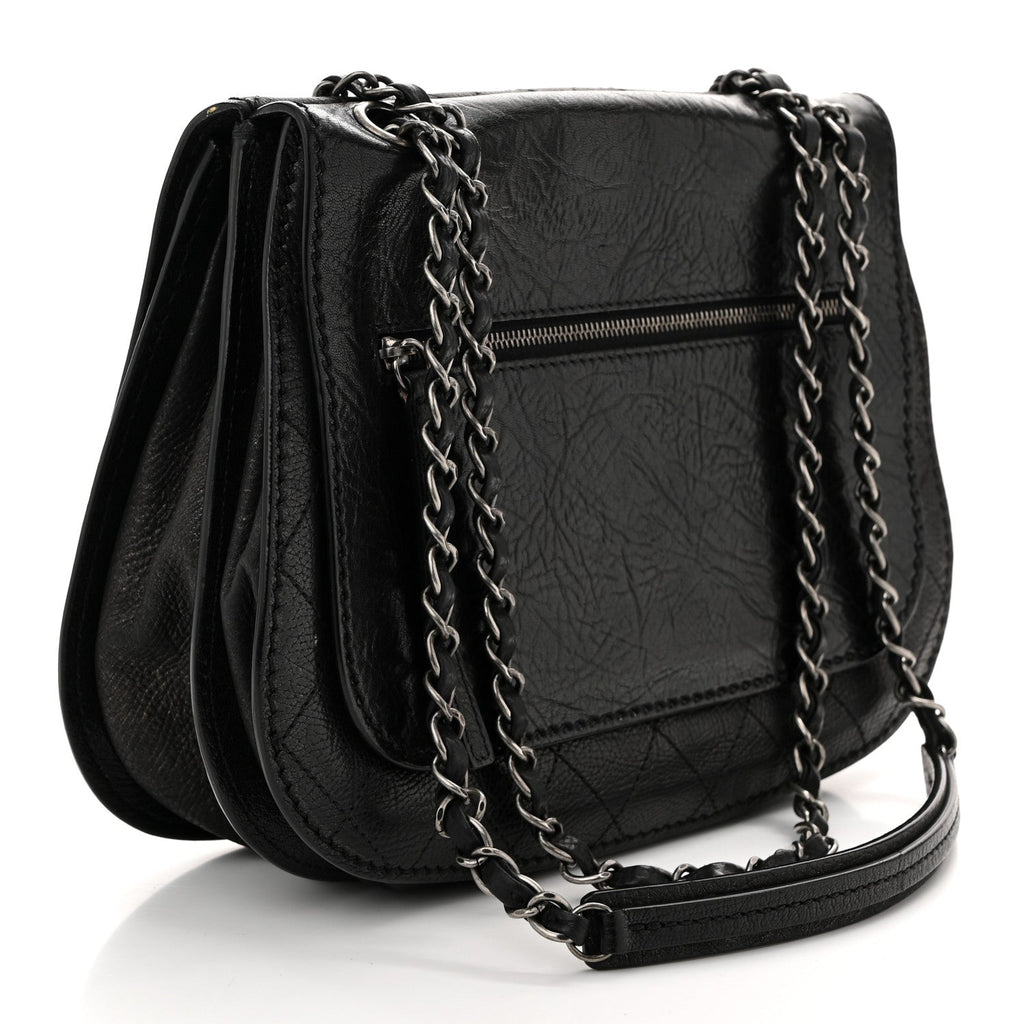 Calfskin Coco Twin Large Flap Black