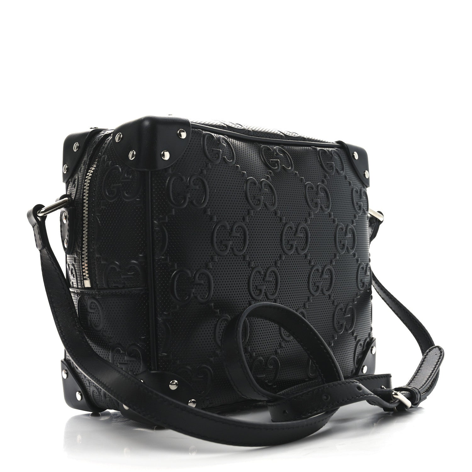 Calfskin GG Tennis Embossed Square Messenger Bag Black