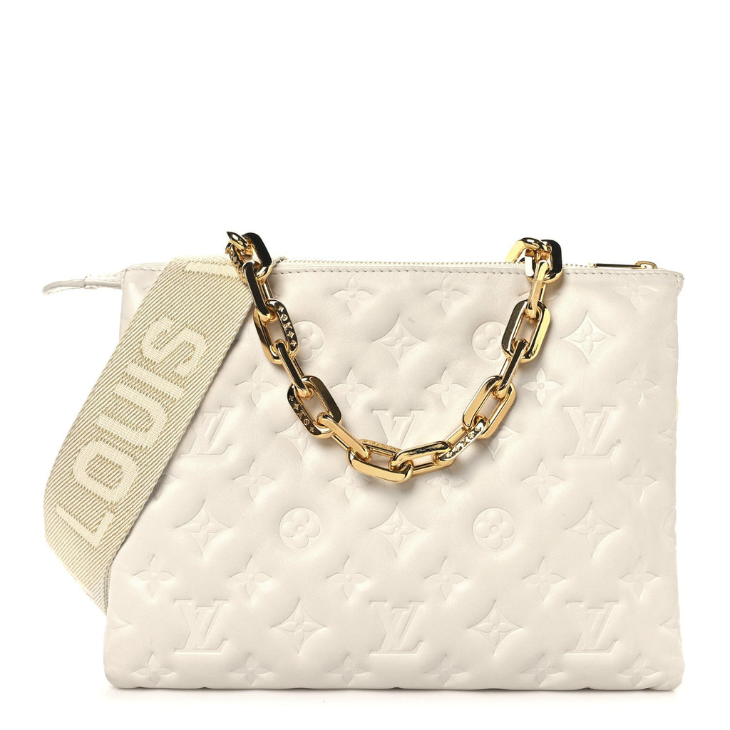 Lambskin Embossed Monogram Coussin PM Beige Cream