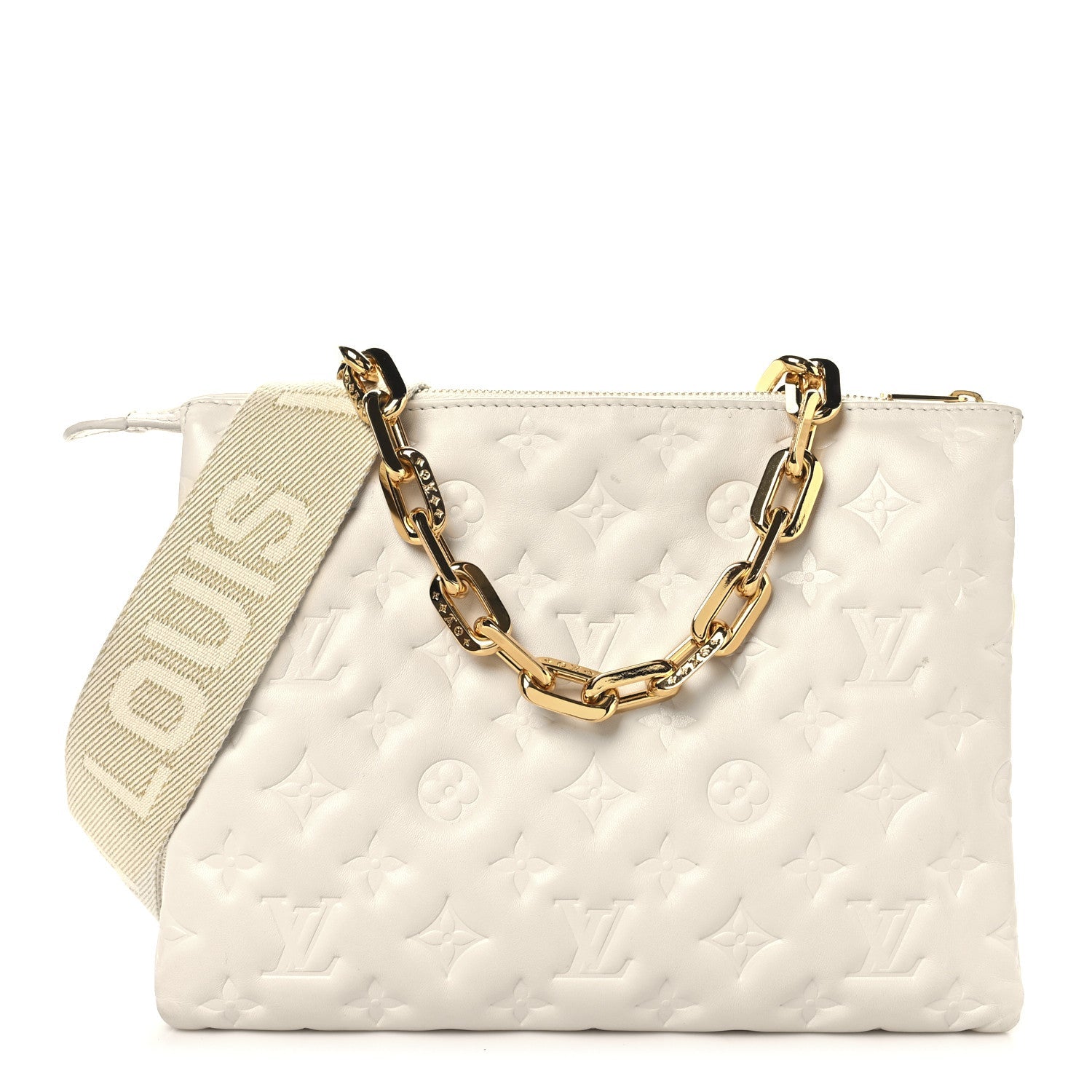 Lambskin Embossed Monogram Coussin PM Beige Cream
