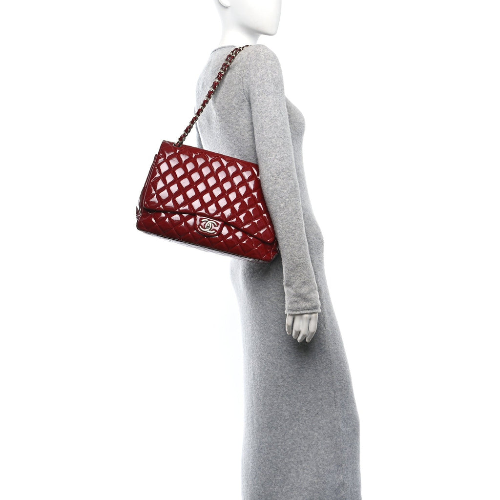 Patent Quilted Maxi Double Flap Dark Red
