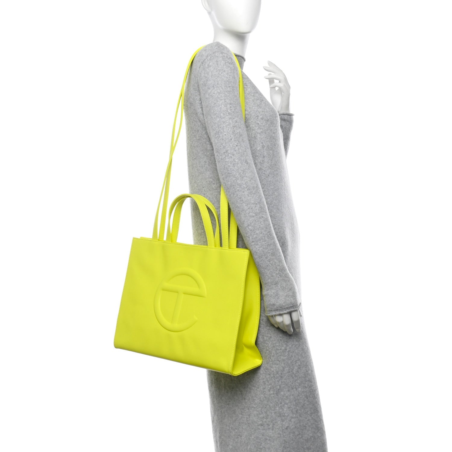 Vegan Leather Medium Shopping Bag Highlighter Yellow