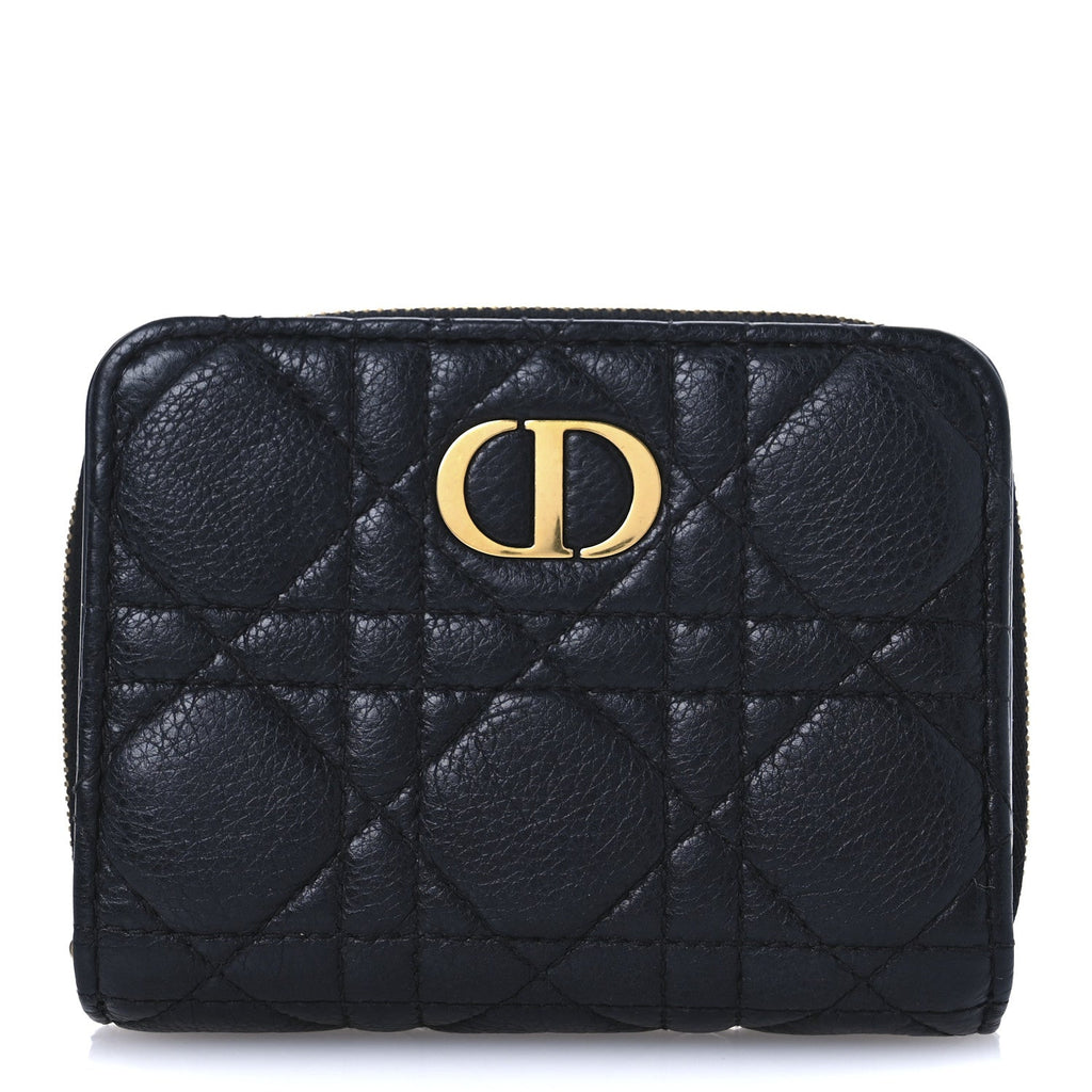 Grained Calfskin Supple Cannage Caro Scarlet Zipped Wallet Black