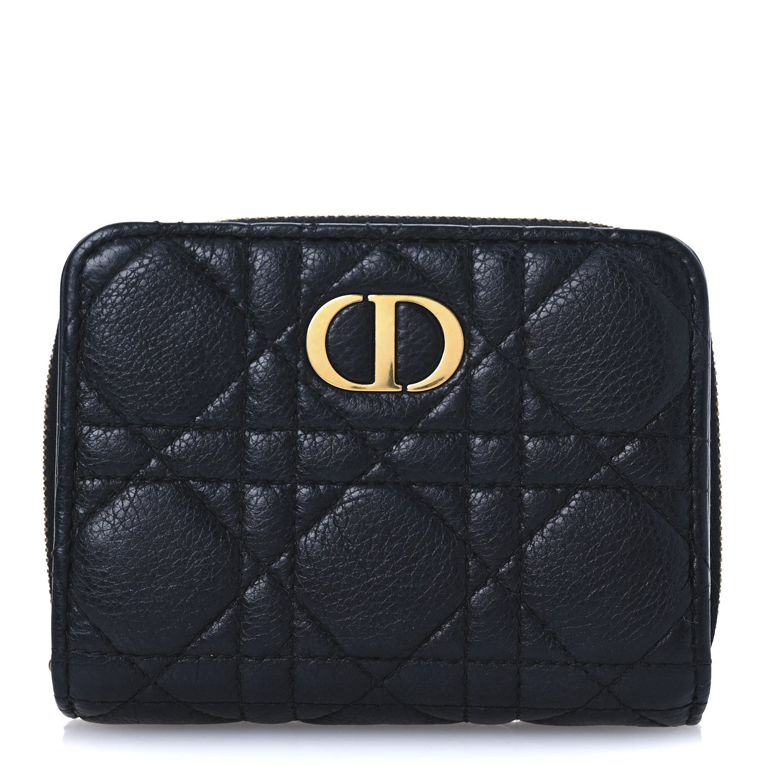 Grained Calfskin Supple Cannage Caro Scarlet Zipped Wallet Black