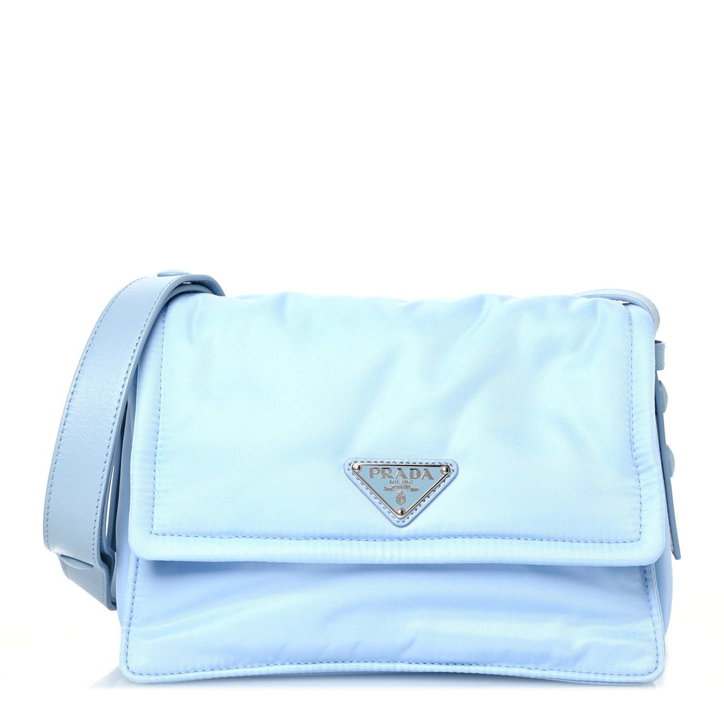 Re-Nylon Vitello Padded Small Flap Shoulder Bag Celeste
