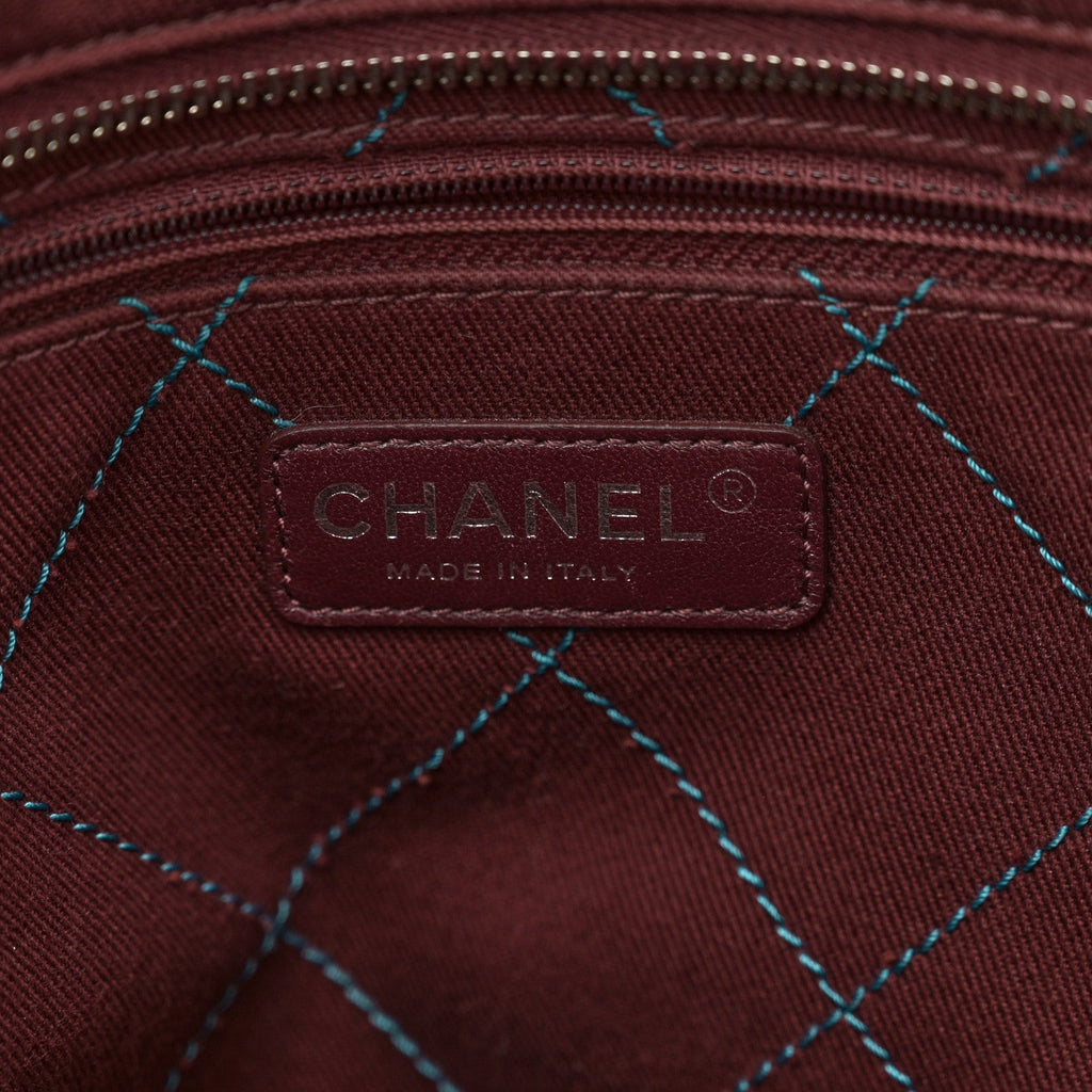 Grained Calfskin Quilted Small Daily Shopping Tote Turquoise