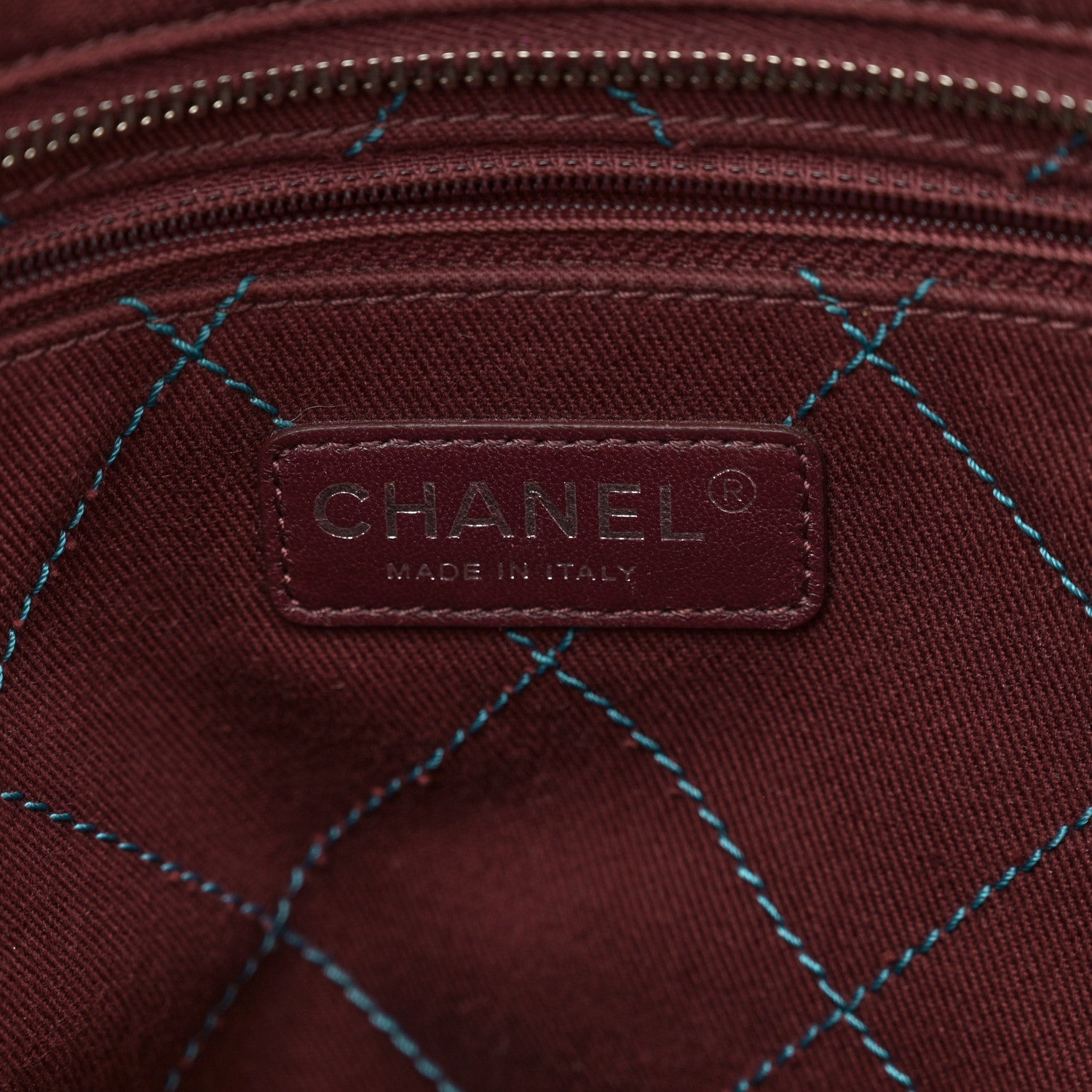 Grained Calfskin Quilted Small Daily Shopping Tote Turquoise