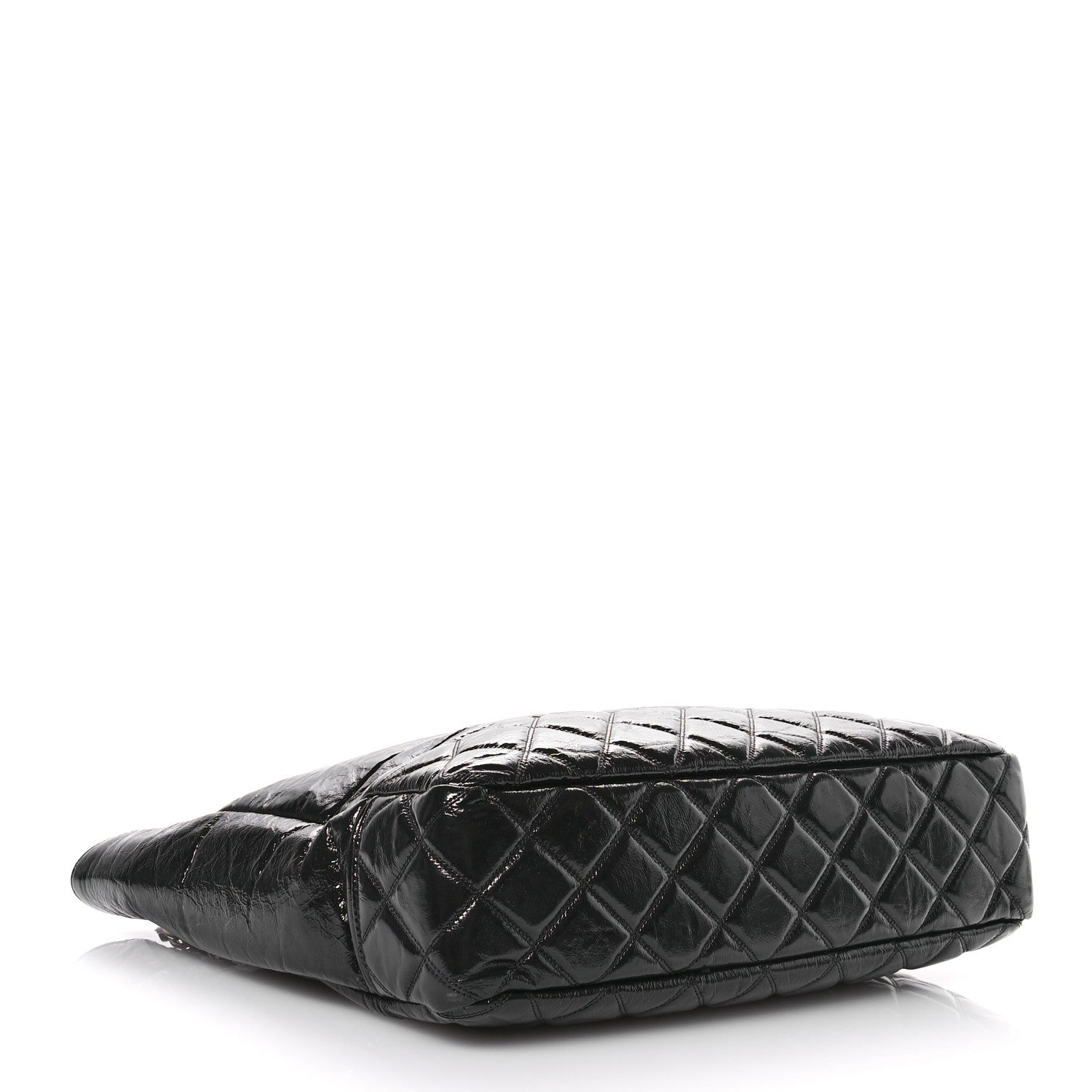 Shiny Aged Calfskin Quilted Large Shopping Bag Black
