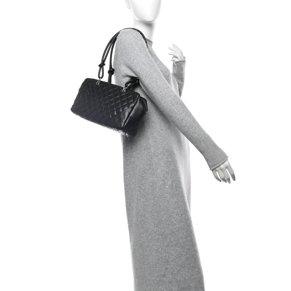 Calfskin Quilted Large Cambon Bowler Black