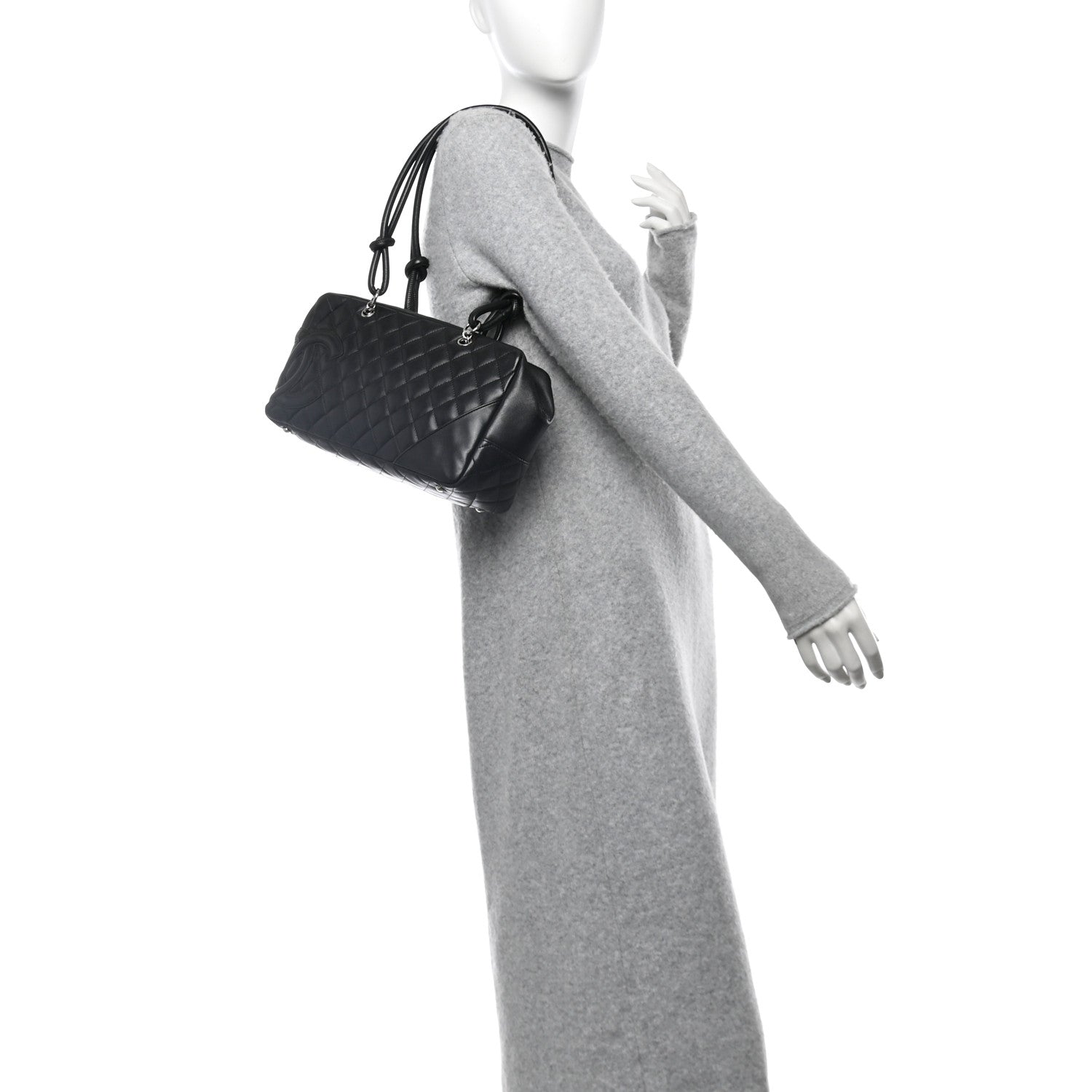 Calfskin Quilted Large Cambon Bowler Black