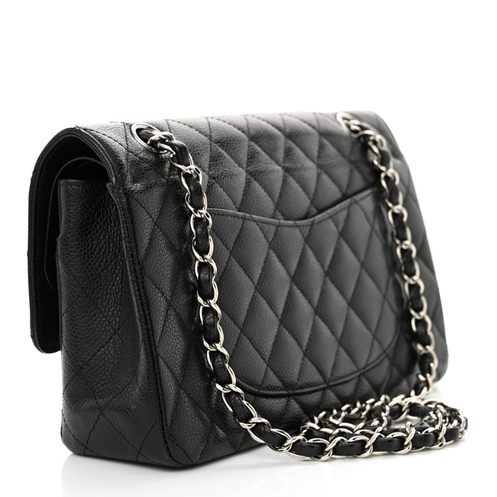 Caviar Quilted Medium Double Flap Black