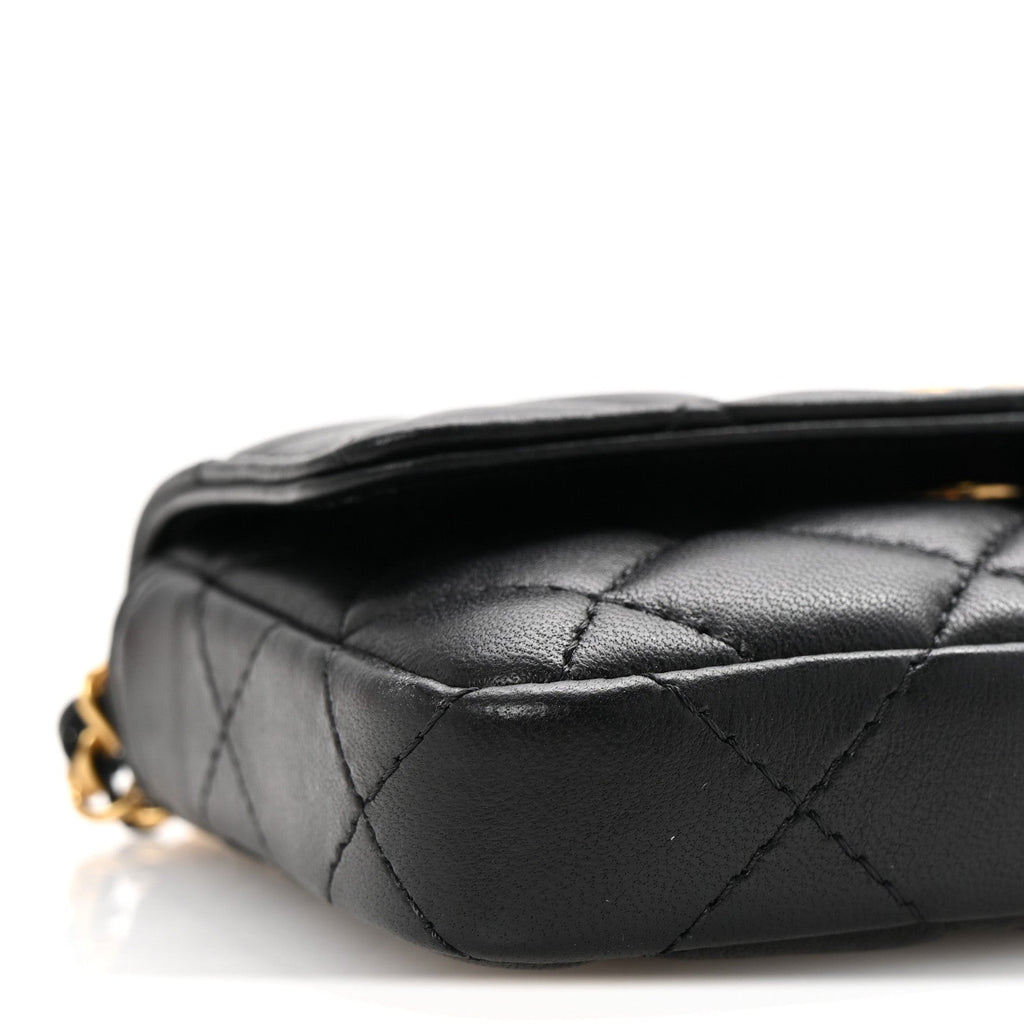 Lambskin Enamel Quilted Coco Hearts Clutch With Chain Black