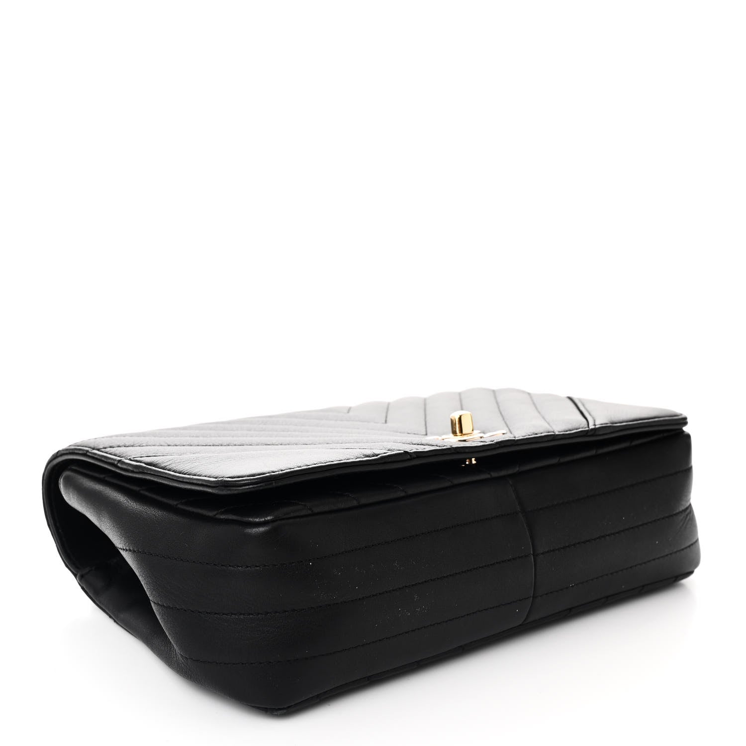 Calfskin Chevron Quilted Small Statement Flap Black