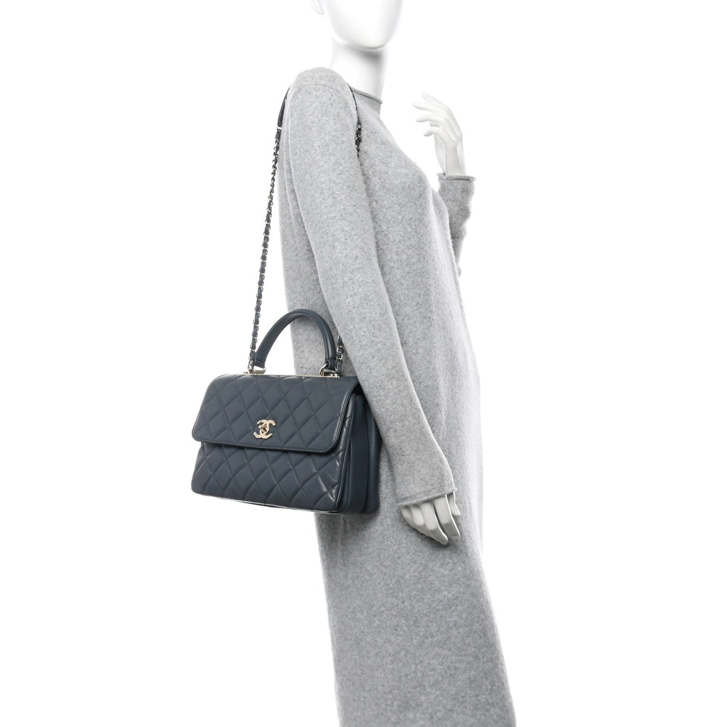 Lambskin Quilted Medium Trendy CC Flap Dual Handle Bag Dark Grey