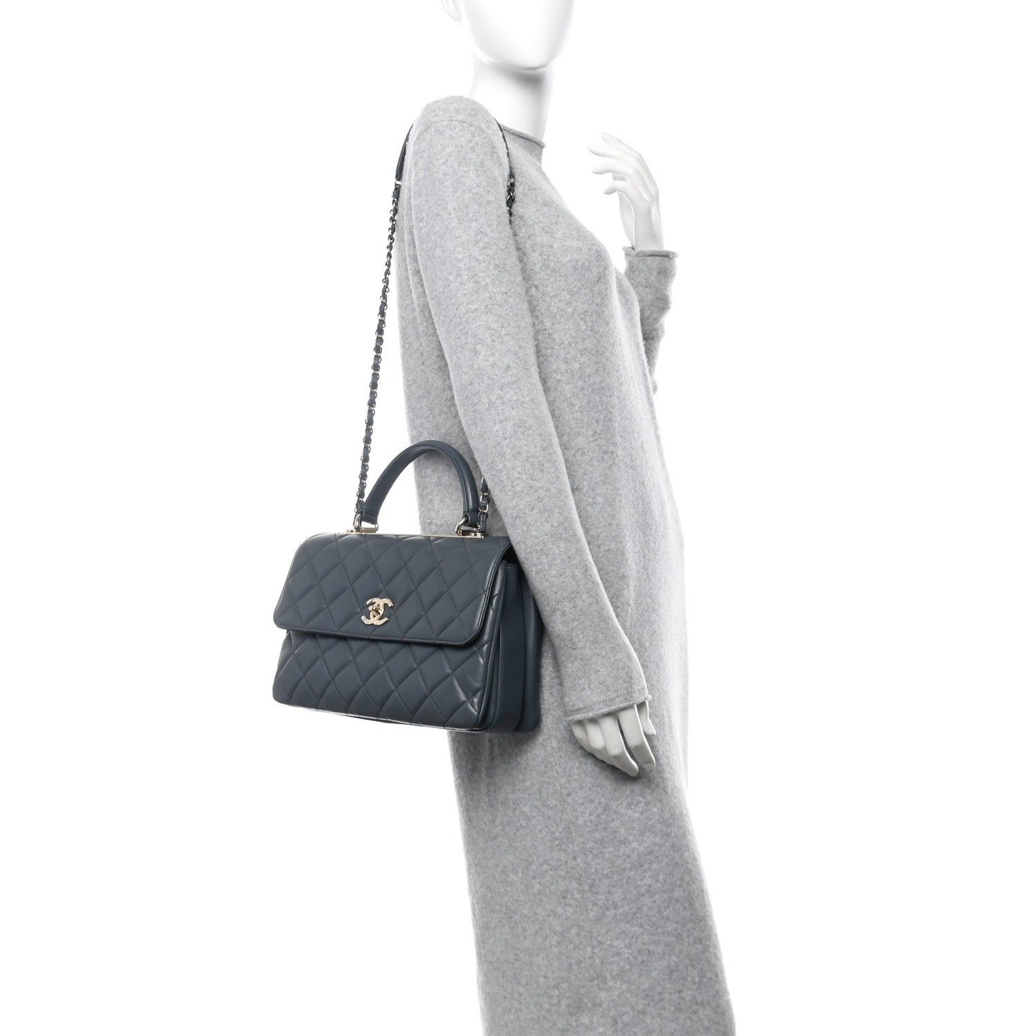Lambskin Quilted Medium Trendy CC Flap Dual Handle Bag Dark Grey