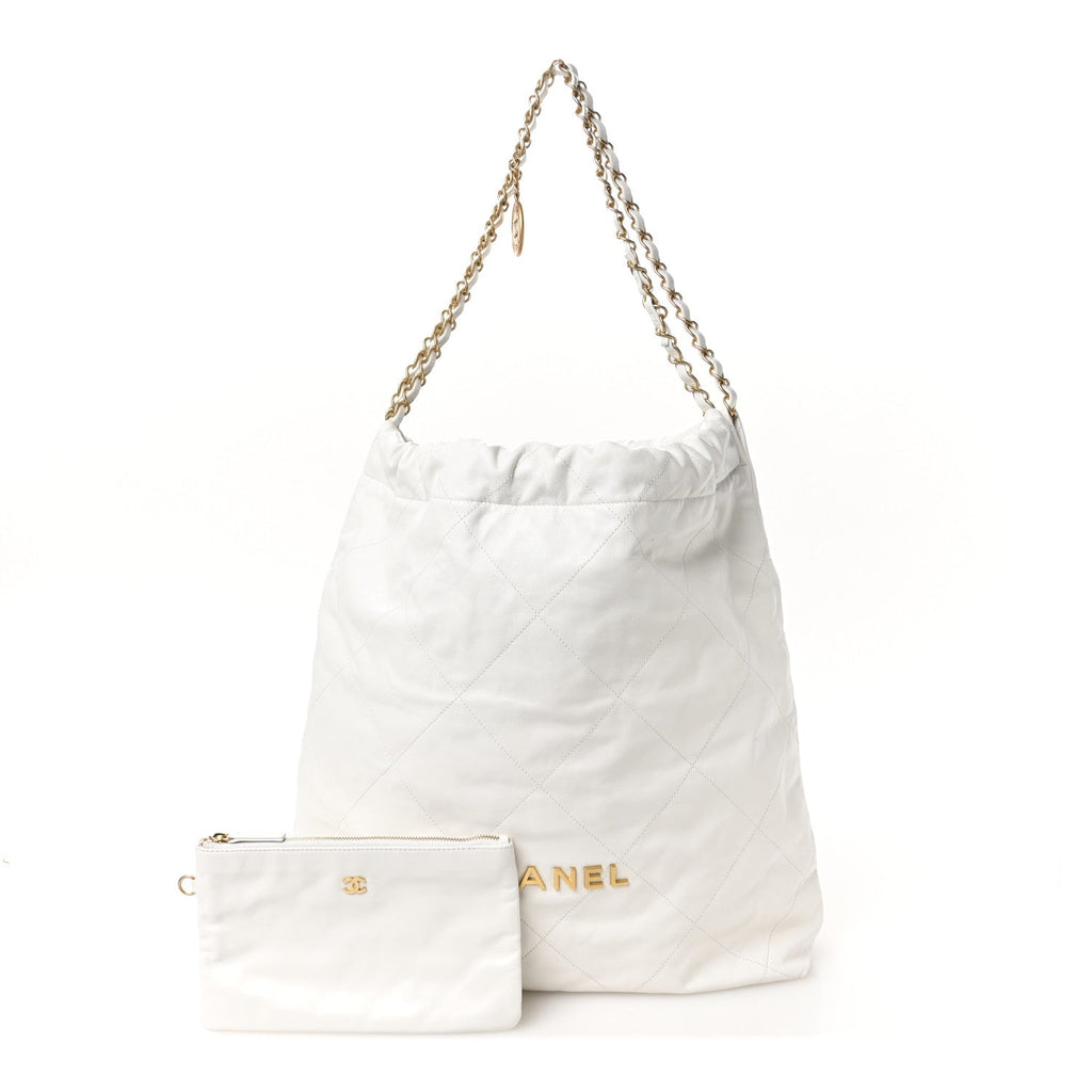 Shiny Calfskin Quilted Large Chanel 22 White