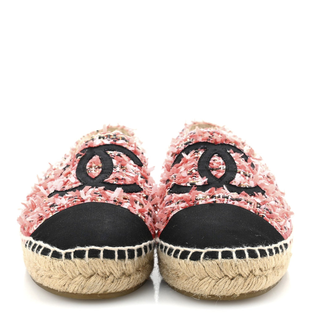 Tweed Grosgrain CC Espadrilles 36 Coral Red Pink Black