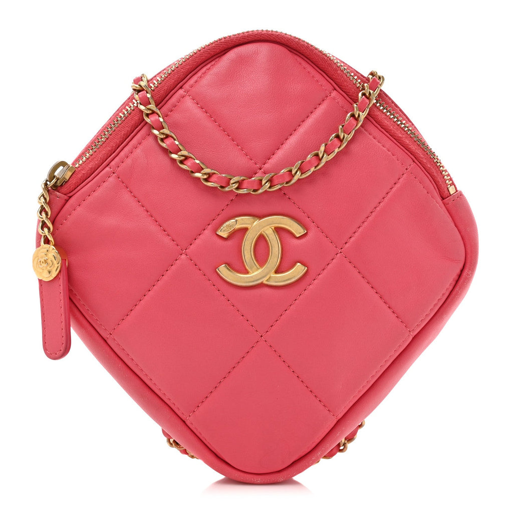 Lambskin Quilted Diamond Clutch With Chain Pink