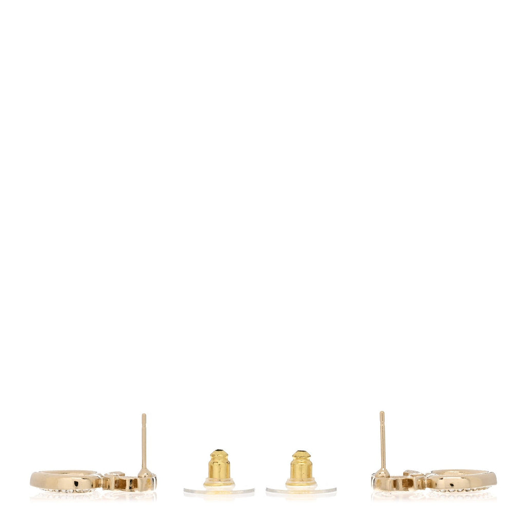 Metal Crystal CC Heart Drop Earrings Gold