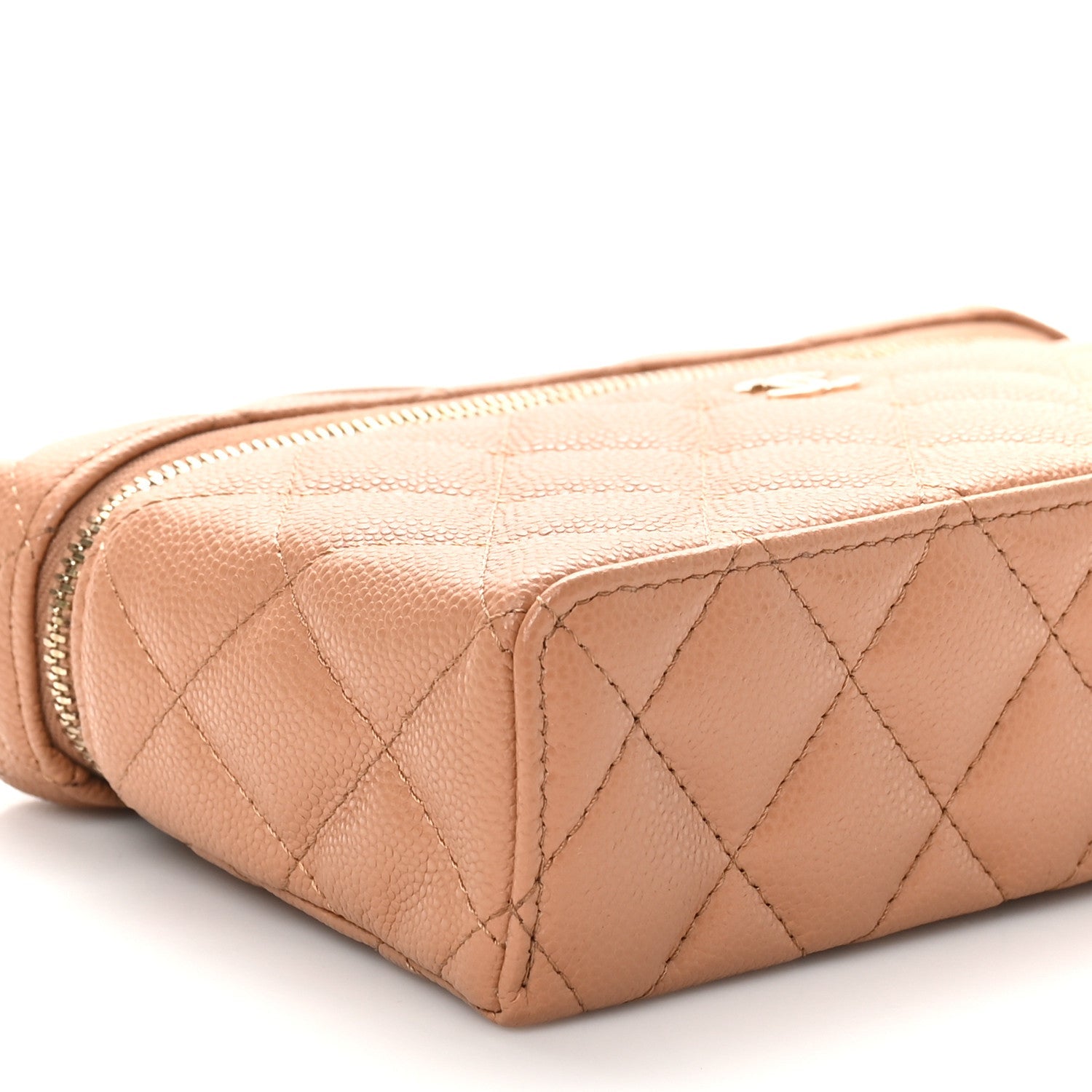 Caviar Quilted Top Handle Slim Vanity With Chain Brown