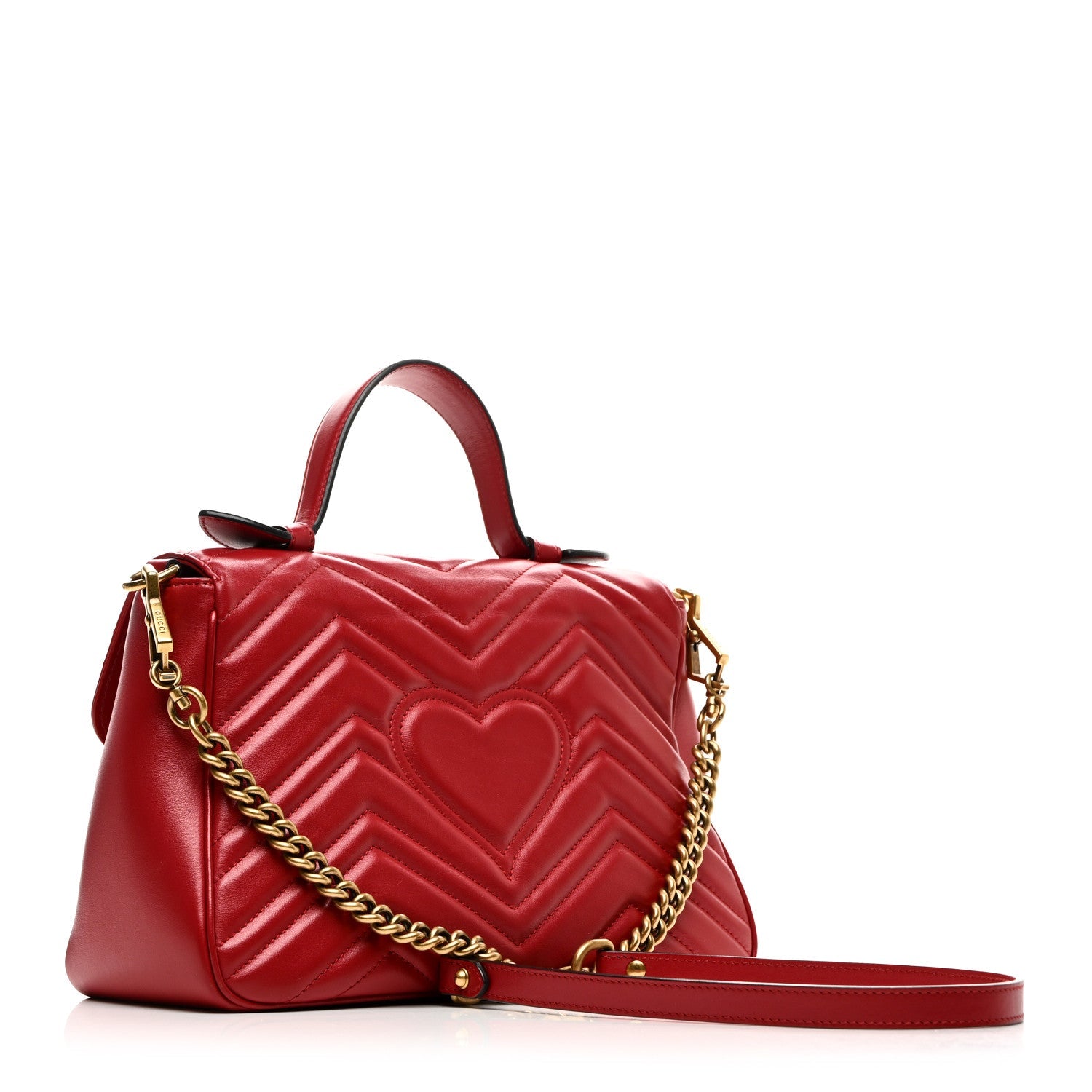 Calfskin Matelasse Small GG Marmont Top Handle Shoulder Bag Hibiscus Red