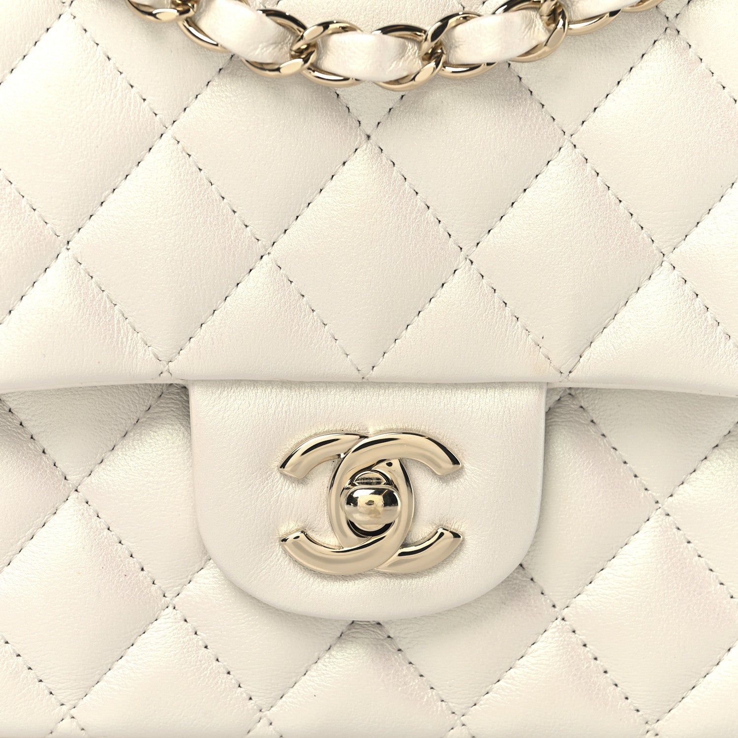 Iridescent Calfskin Quilted Medium Double Flap White
