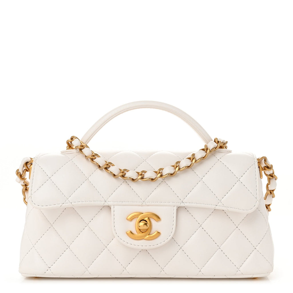Lambskin Quilted Mini Flap Top Handle Bag White