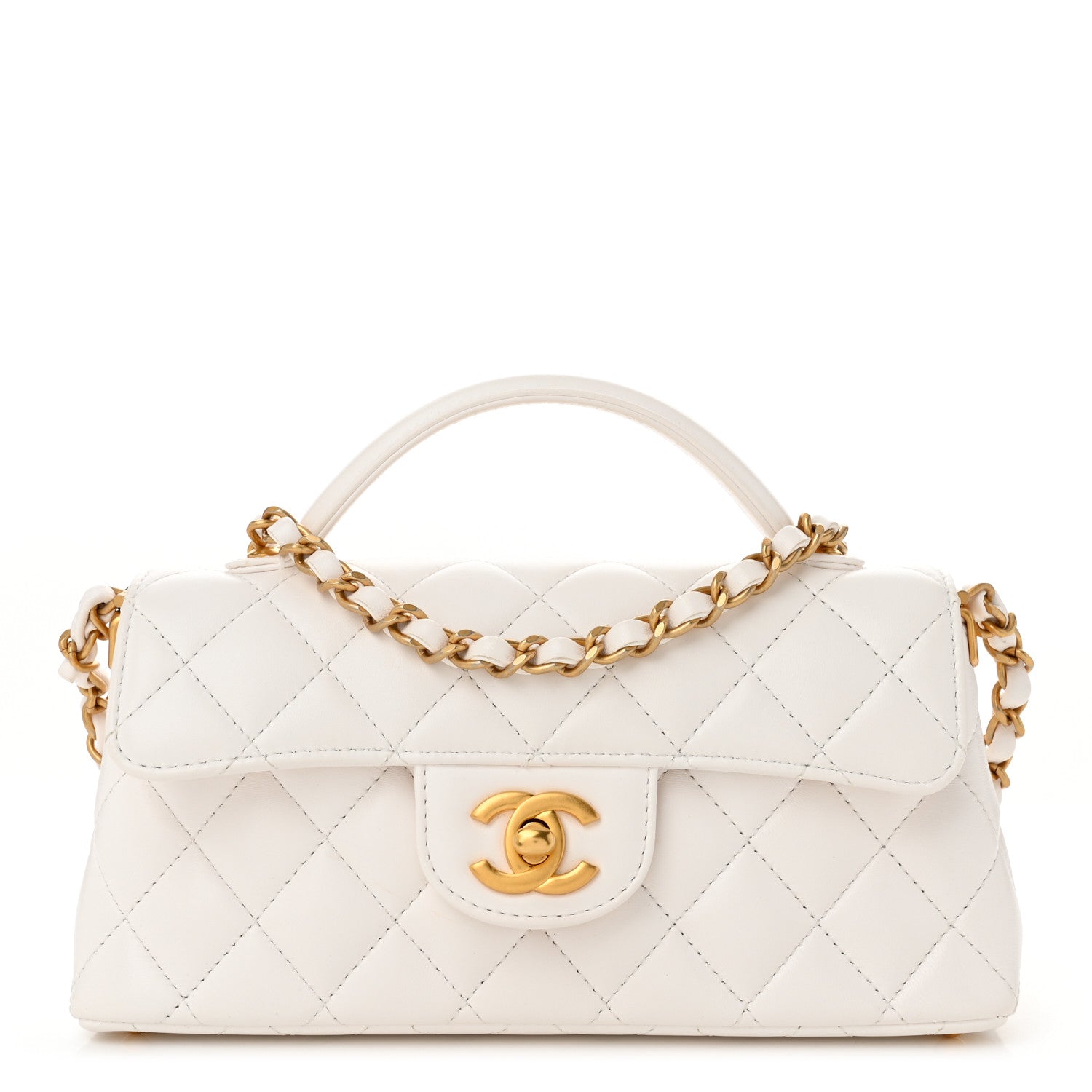 Lambskin Quilted Mini Flap Top Handle Bag White