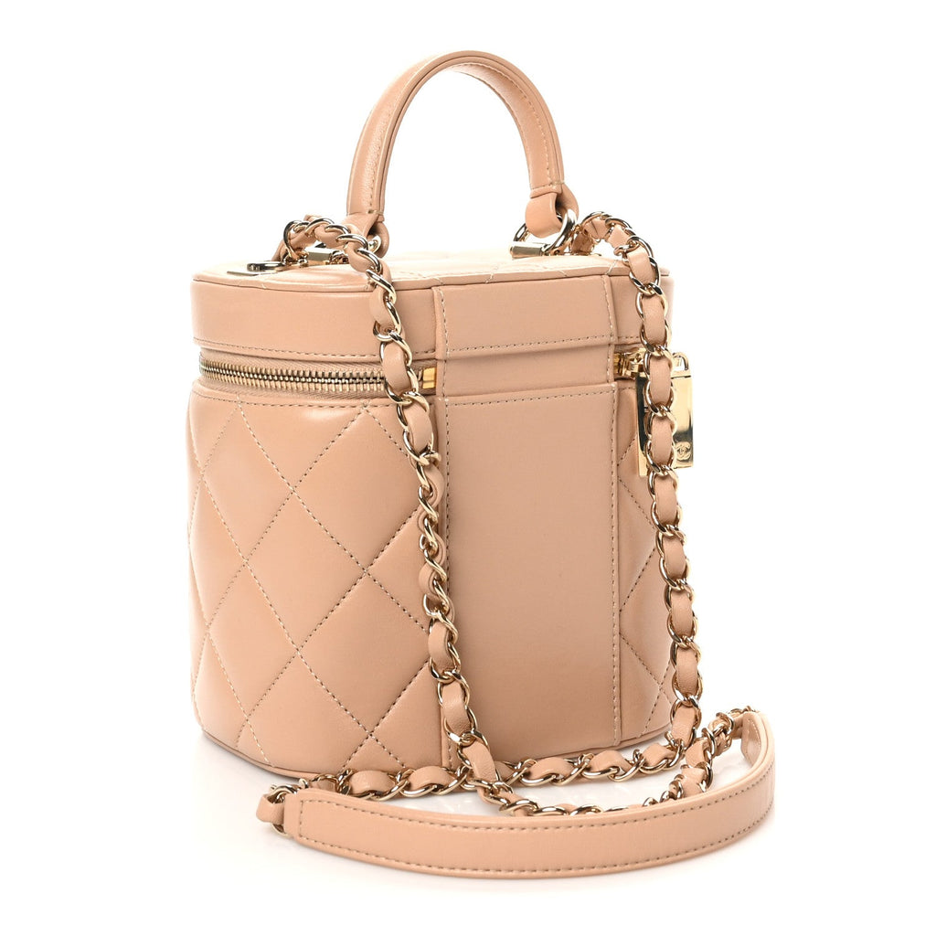 Lambskin Quilted Trendy Vanity Case Beige