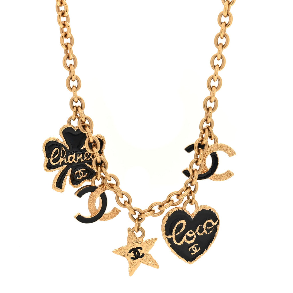 Resin CC Coco Charm Necklace Gold Black