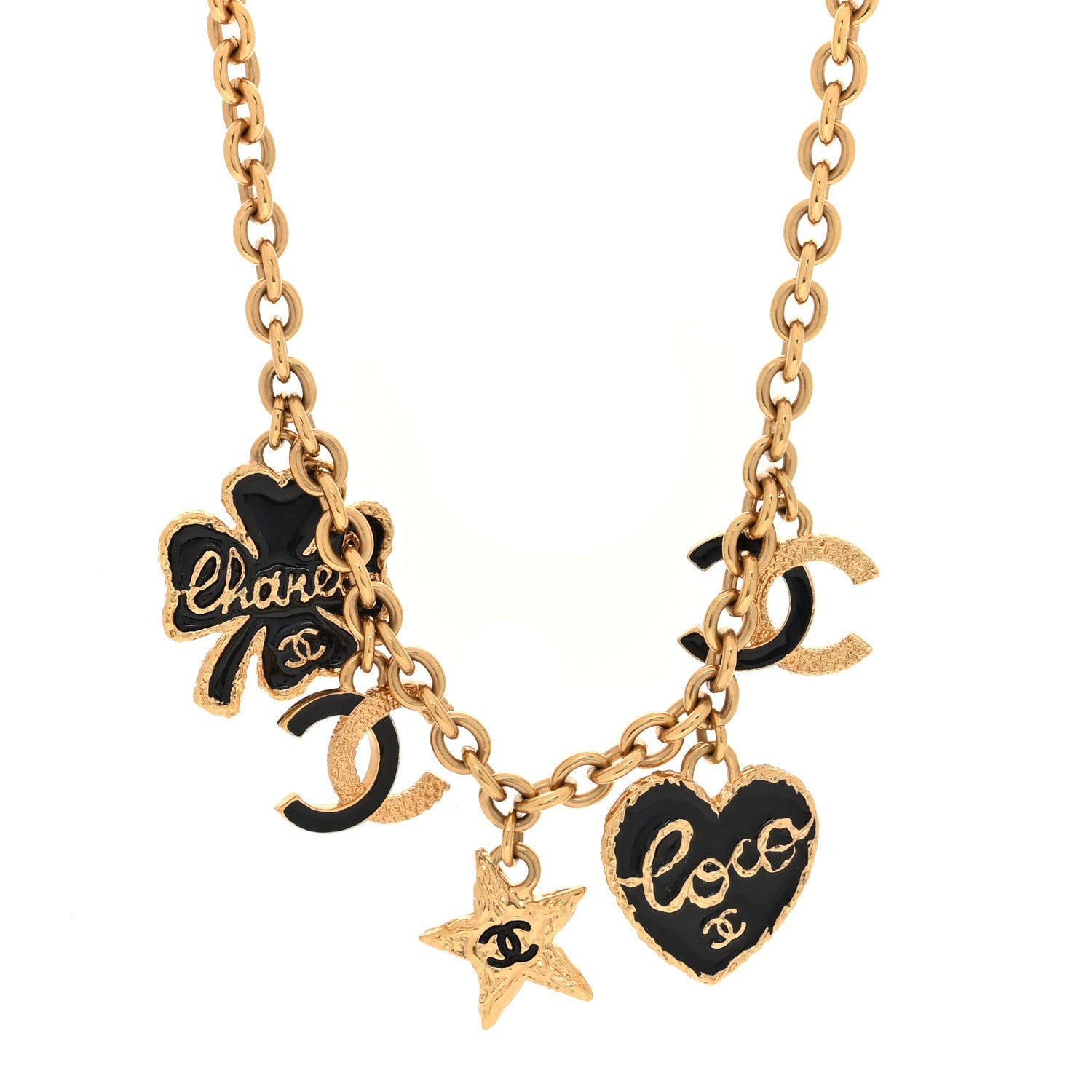 Resin CC Coco Charm Necklace Gold Black